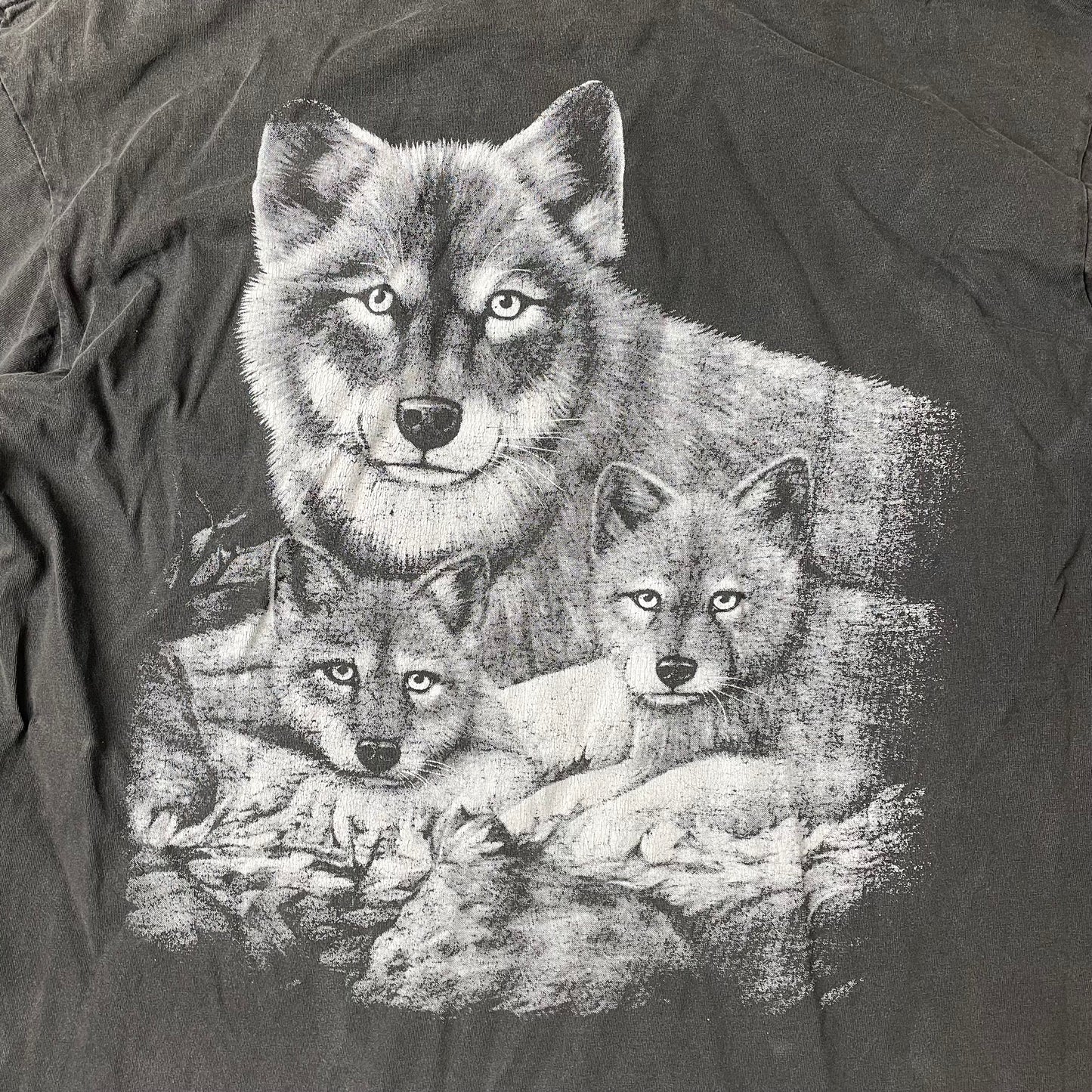 (L) Vintage Wolf Animal Print Tshirt faded schwarz