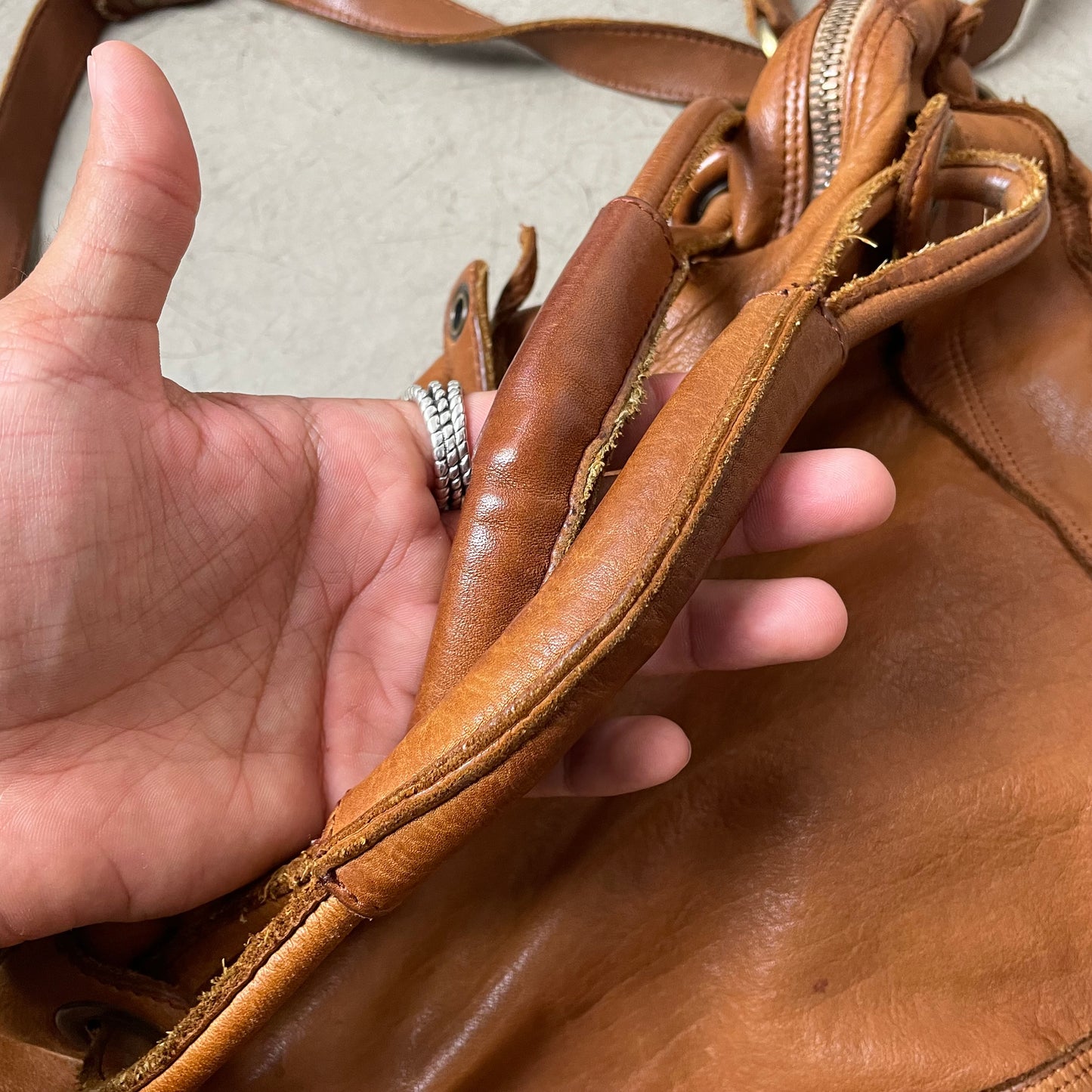 Leather Side Bag Leder Umhängetasche congnac braun