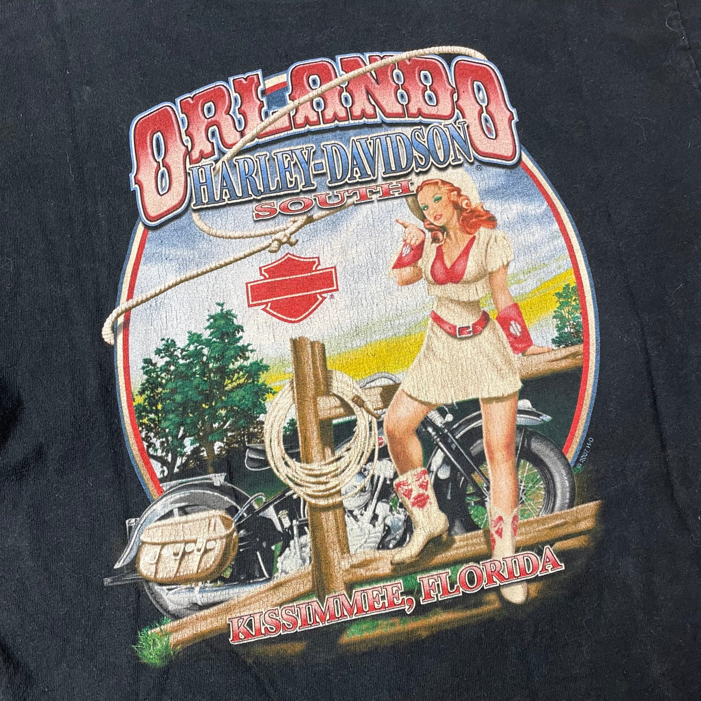 (M) 2007 Harley Davidson Tshirt Orlando schwarz Pin Up Girl