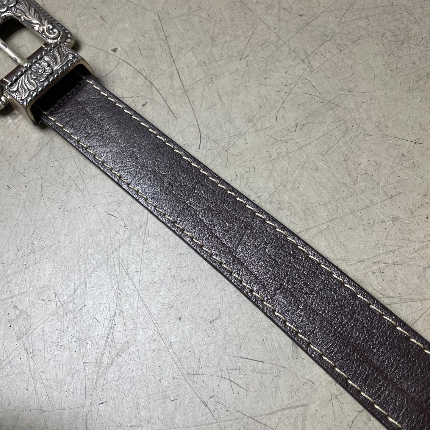 Vintage Western Ledergürtel dunkelbraun Brass Schnalle 108cm