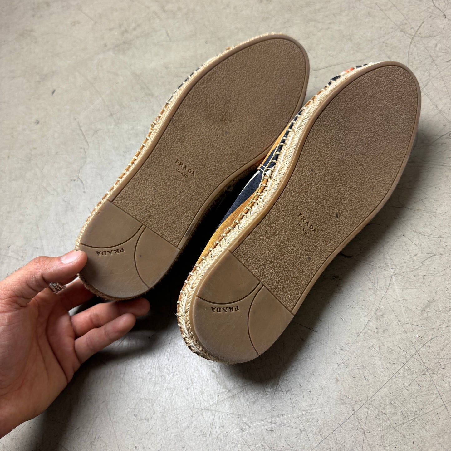 (38) Prada Striped Espadrilles Sandals