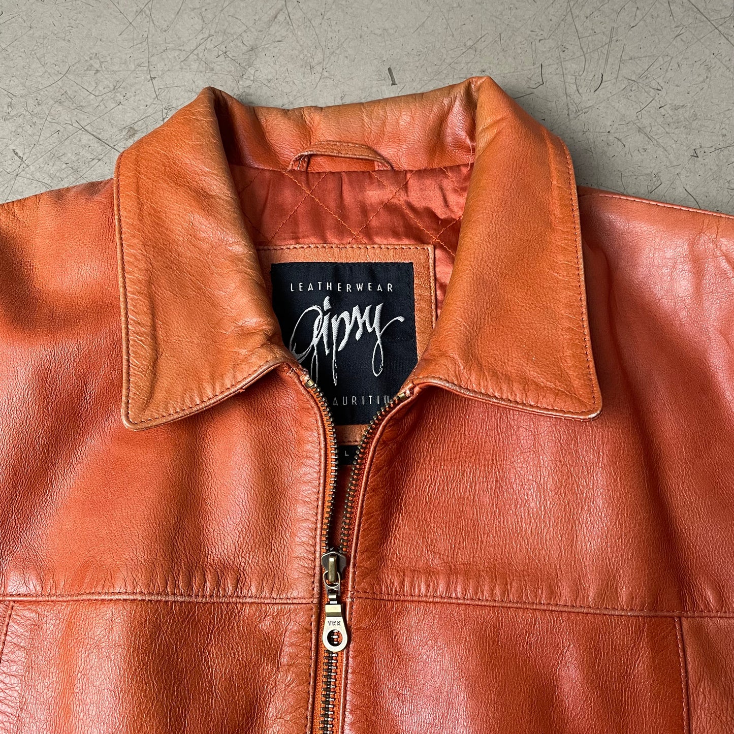 (L) Gipsy Lederjacke Kragen Hüftlang orange