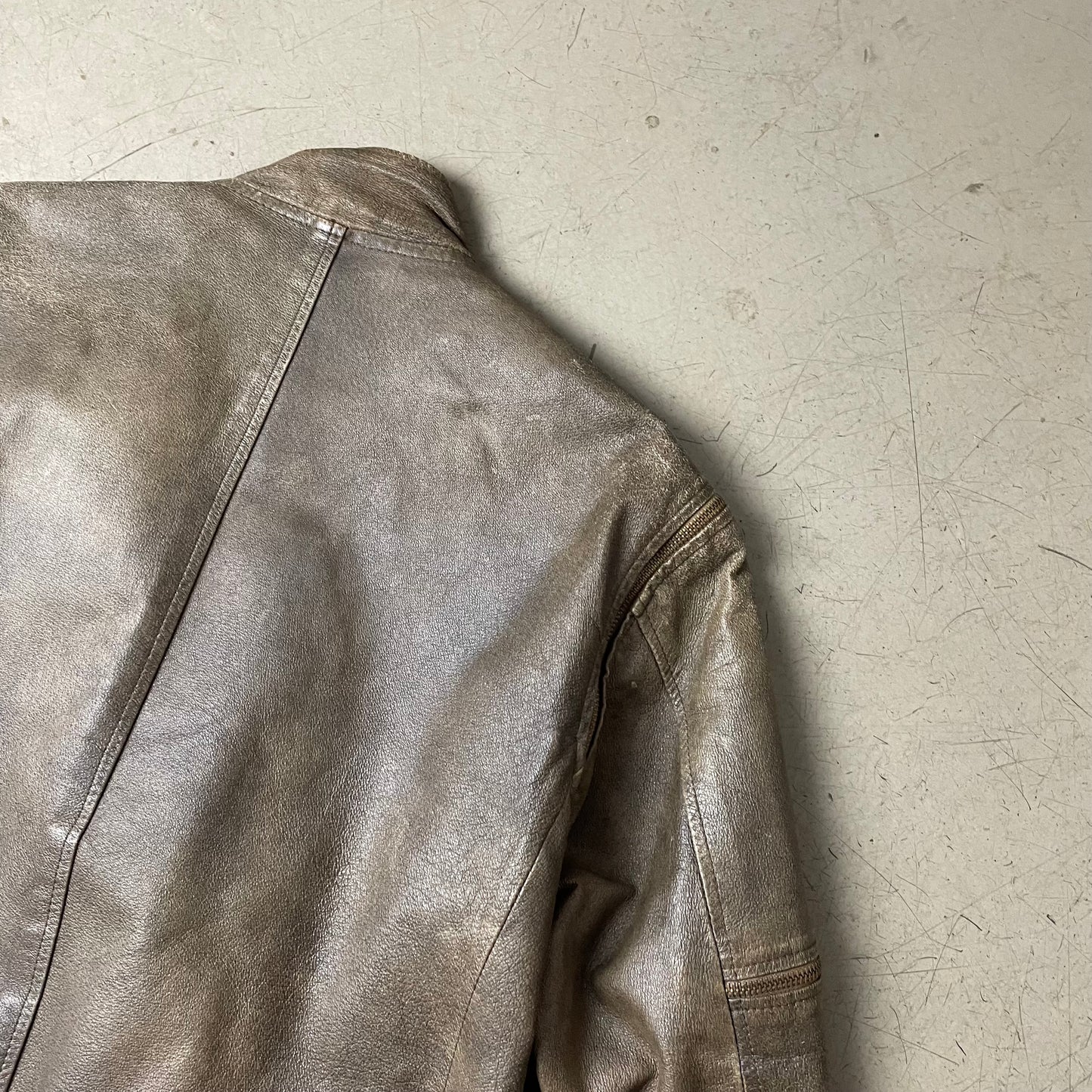 (M) Leder Zip Bomberjacke faded dunkelbraun