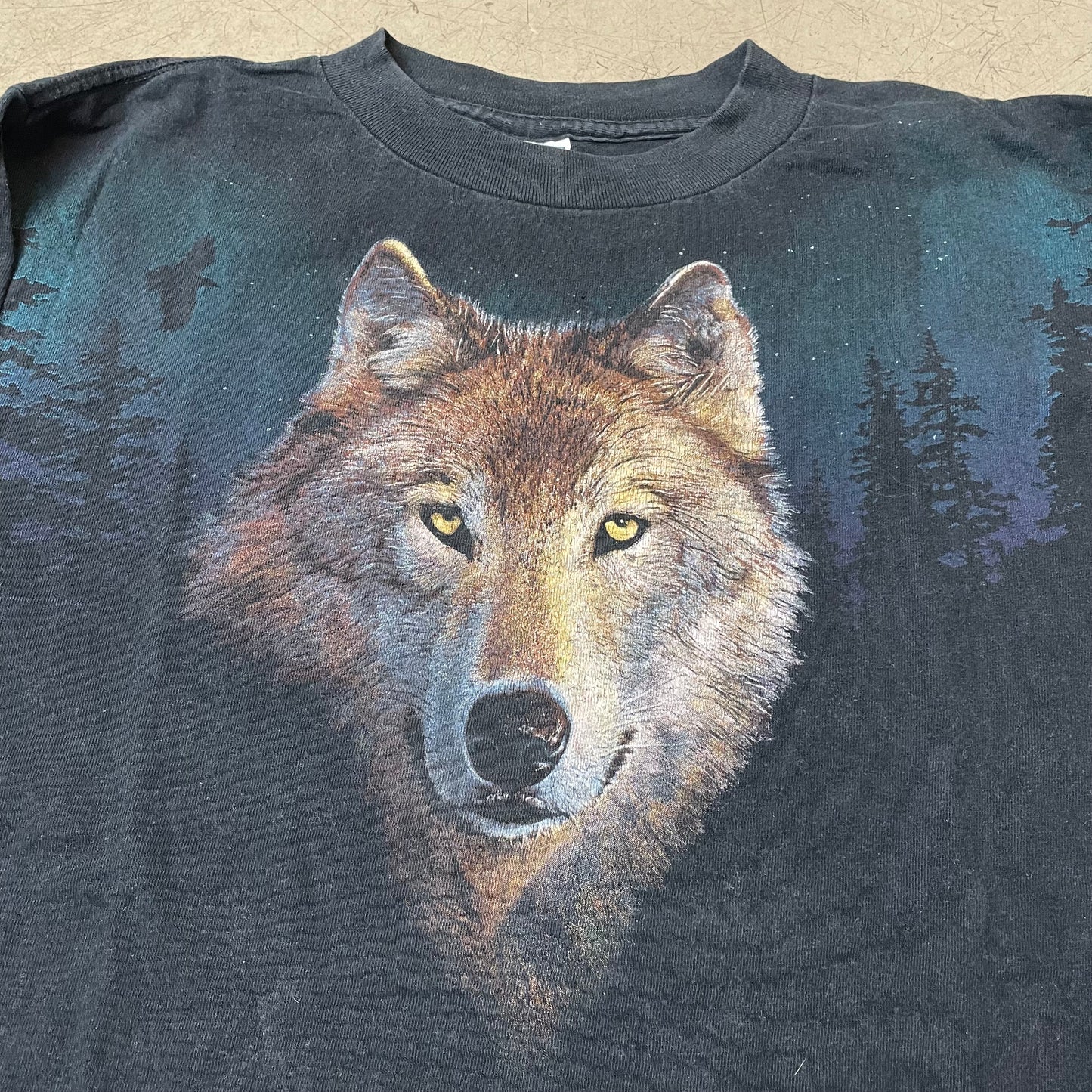 (L) 1990s Wolf Animal Print Longsleeve Langarm schwarz