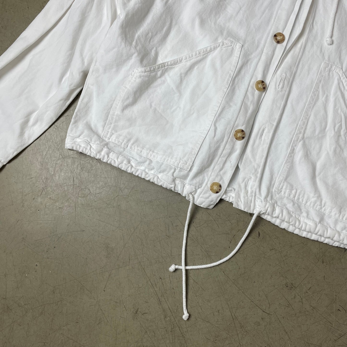 (M) 1980s Cotton Hooded Track Jacket Hoodie weiß