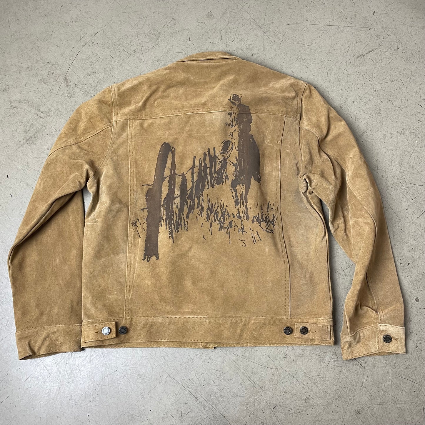 (L) One of These Days Suede Wildleder Trucker Lederjacke Western Cowboy braun
