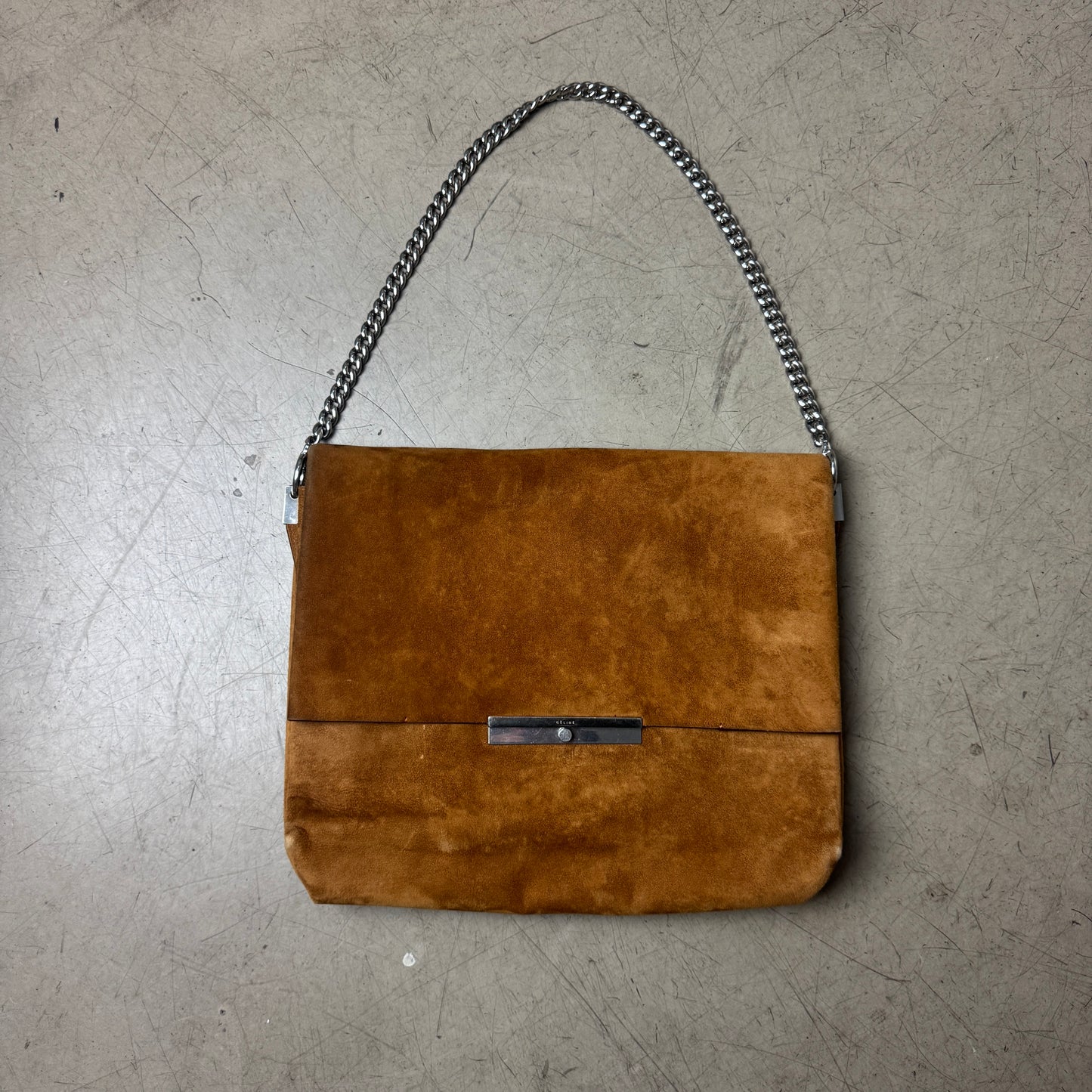 Céline Wildleder Leder Handtasche Clutch Bag Silber braun