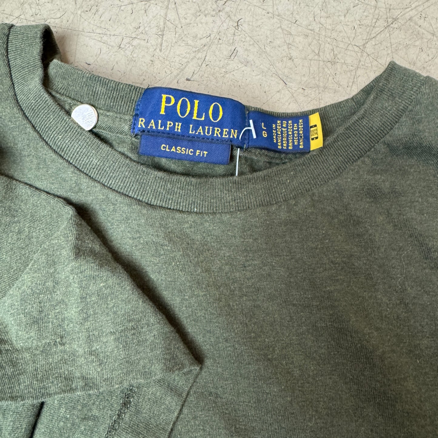 (L) Polo Ralph Lauren Tshirt Chain Stitch Olivgrün weiß Herren