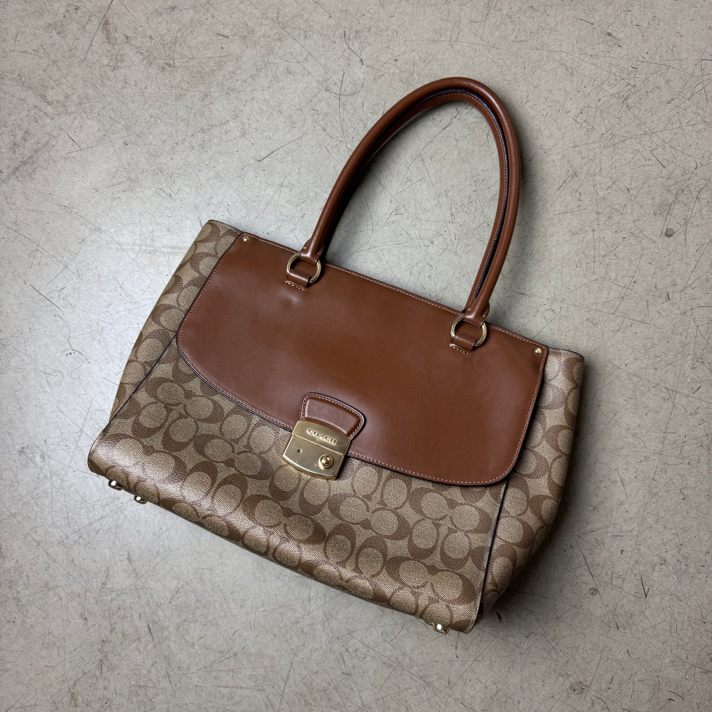 Coach Leder Handtasche Monogramm beige braun