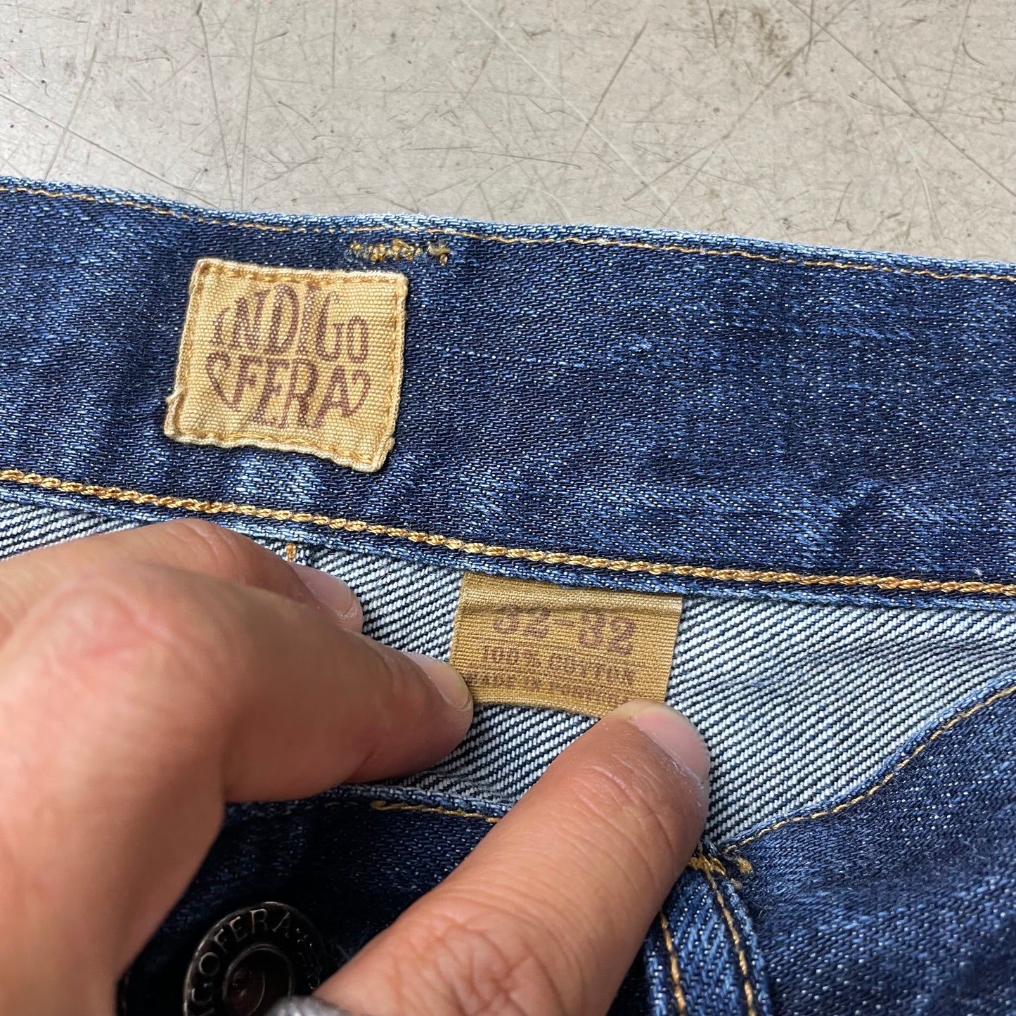 (M-L) Indigofera Clint Selvage Selvedge Denim Jeanshose blau W32/L32