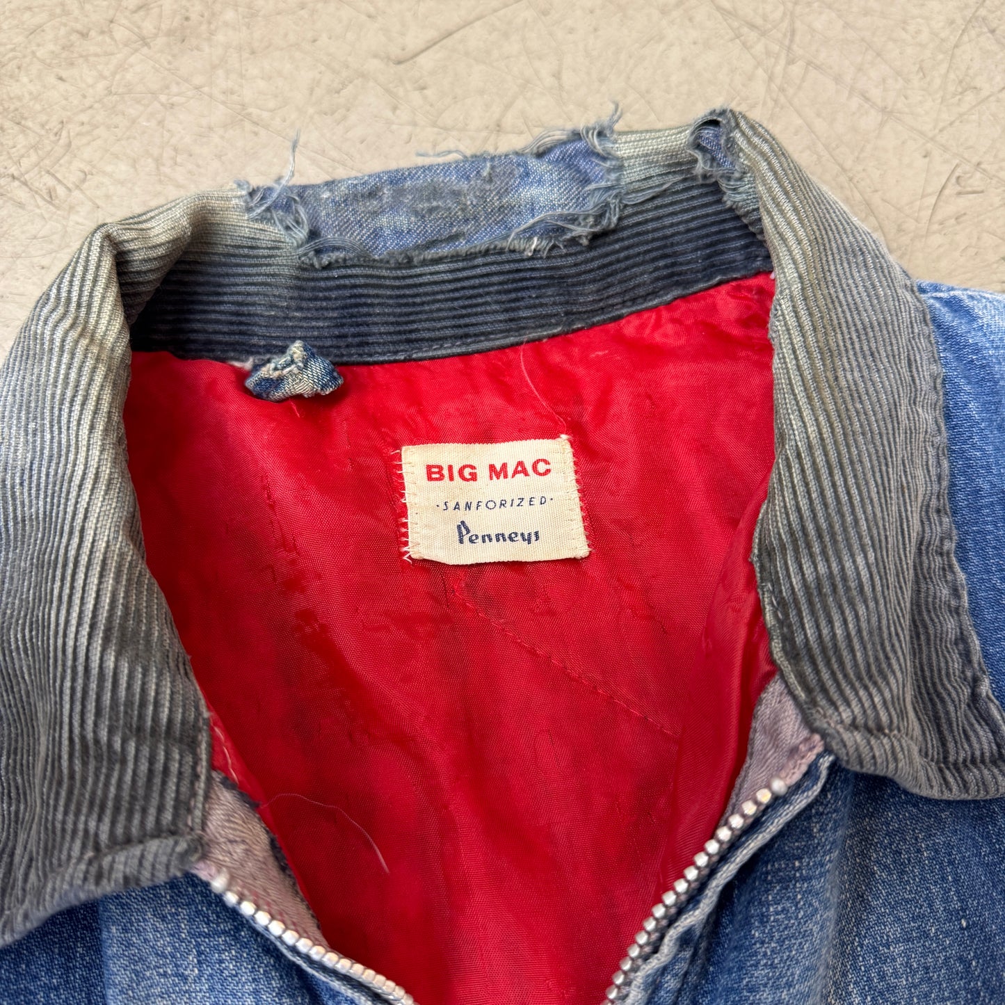 (S) Vintage Big Mac Saforized Penneys Jeansjacke Faded Blau Repaired