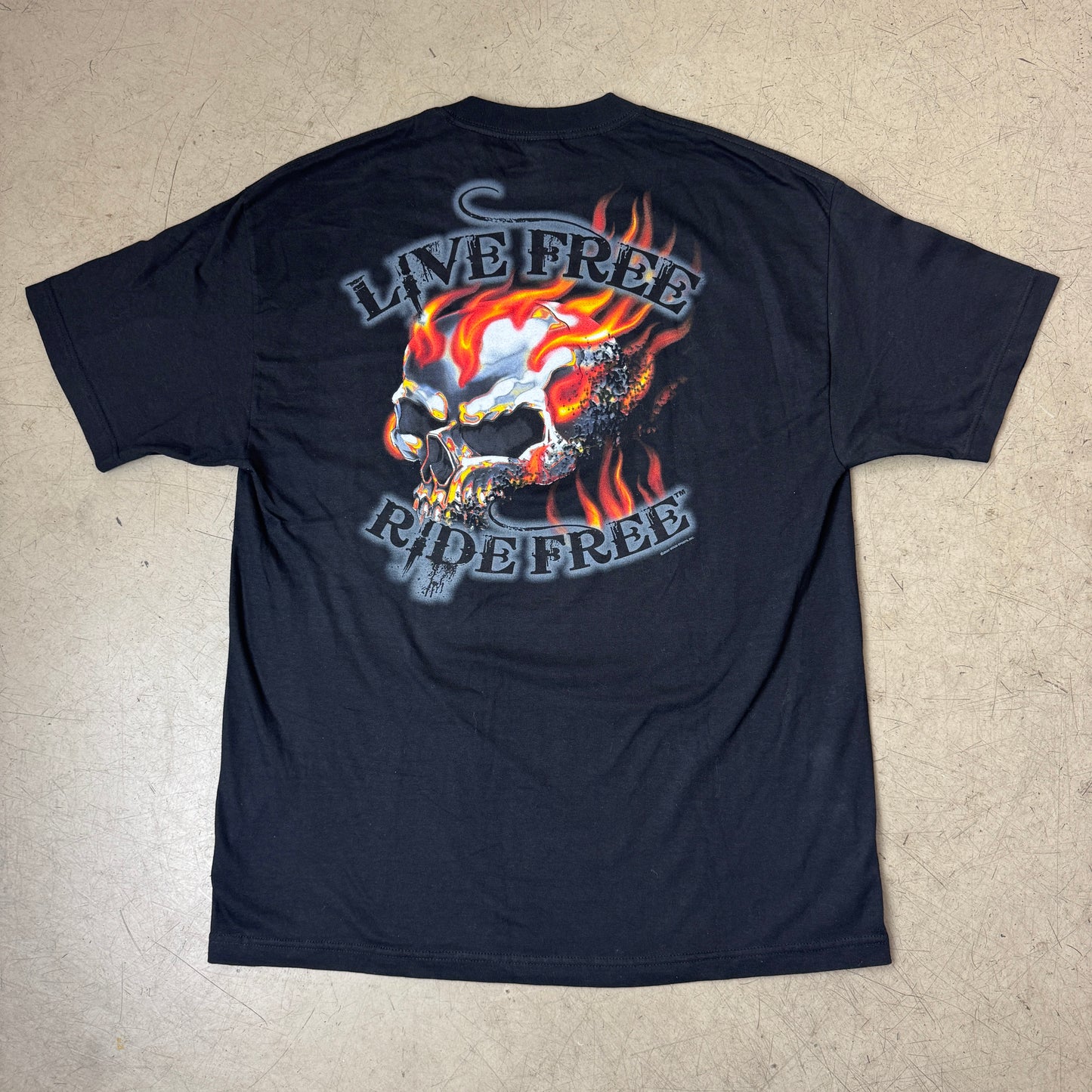 (XL) Biker Skull Flames Live Free Ride Free T-Shirt schwarz