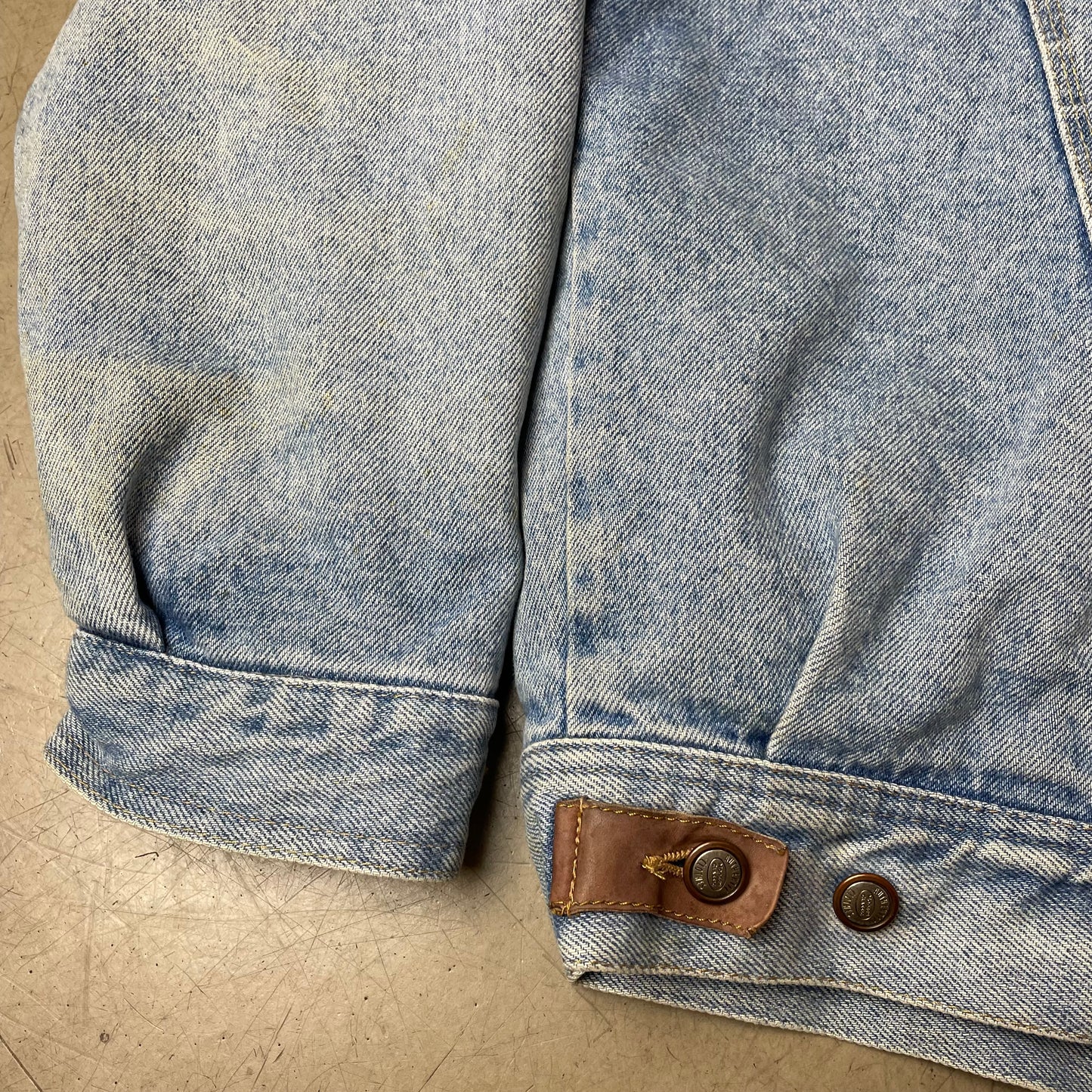(M) 1980s Leder Jeansjacke hellblau braun