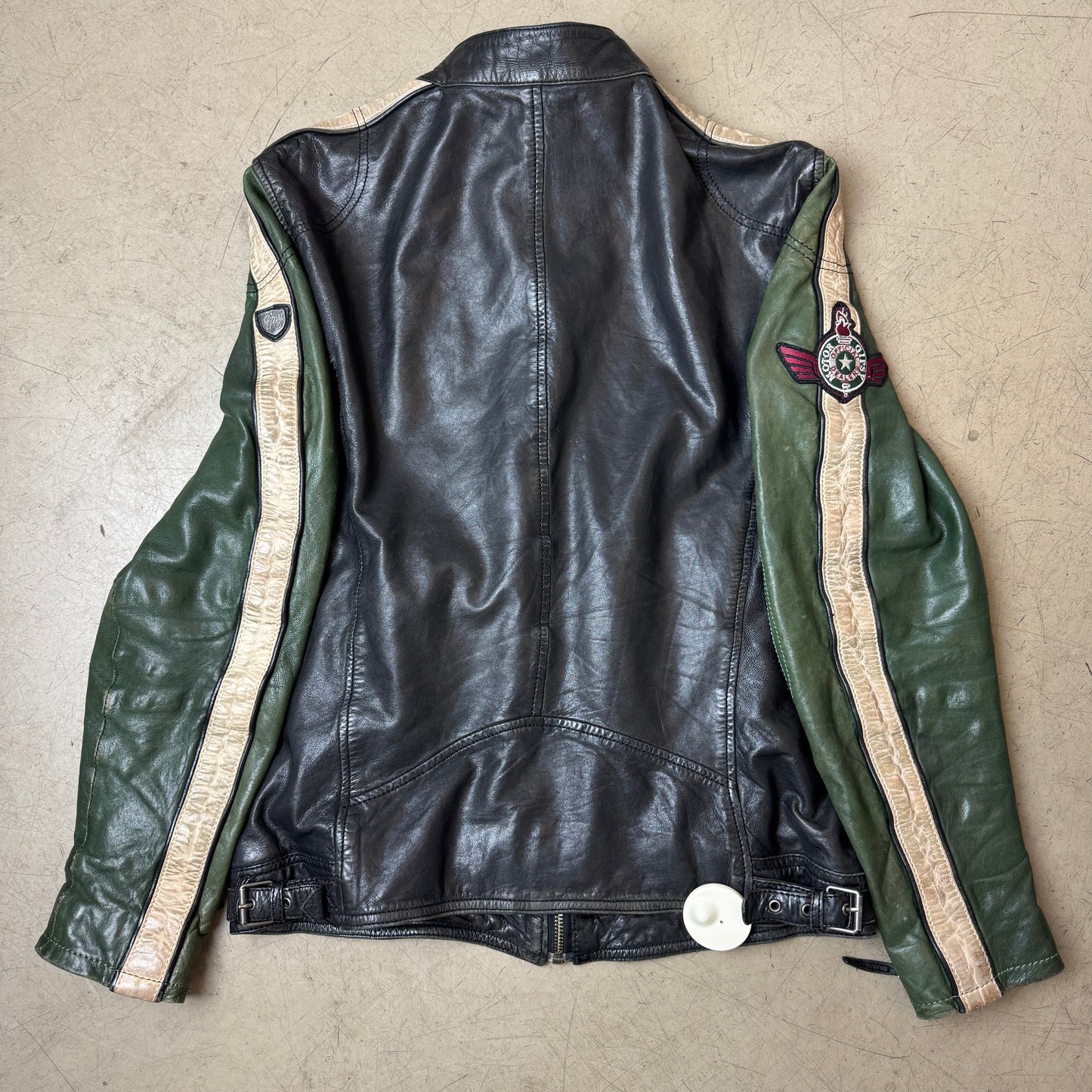 (L-XL) Gipsy Lederjacke Racing dunkelgrün schwarz