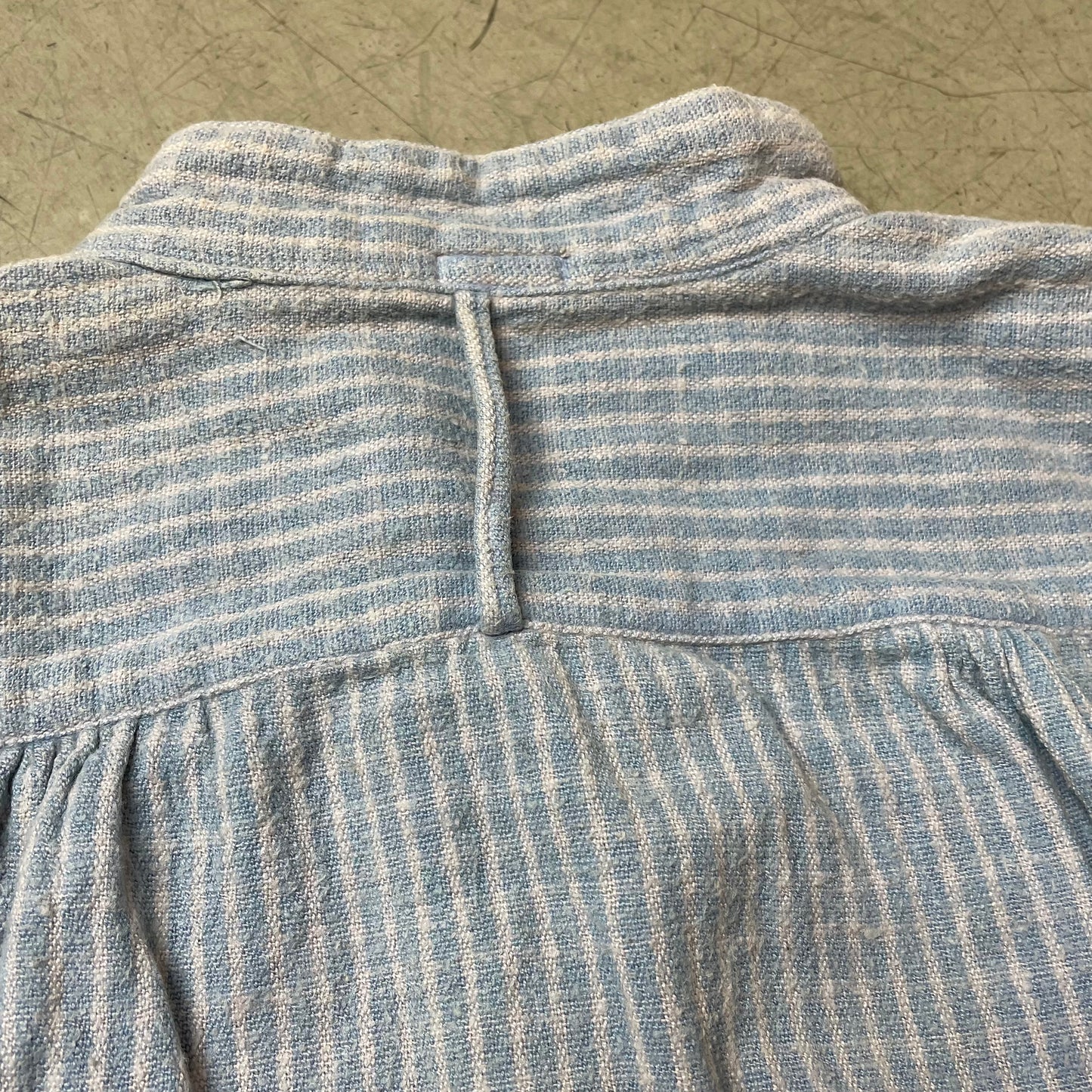 (S) Vintage Cotton Henley Hemd Gestreift beige blau