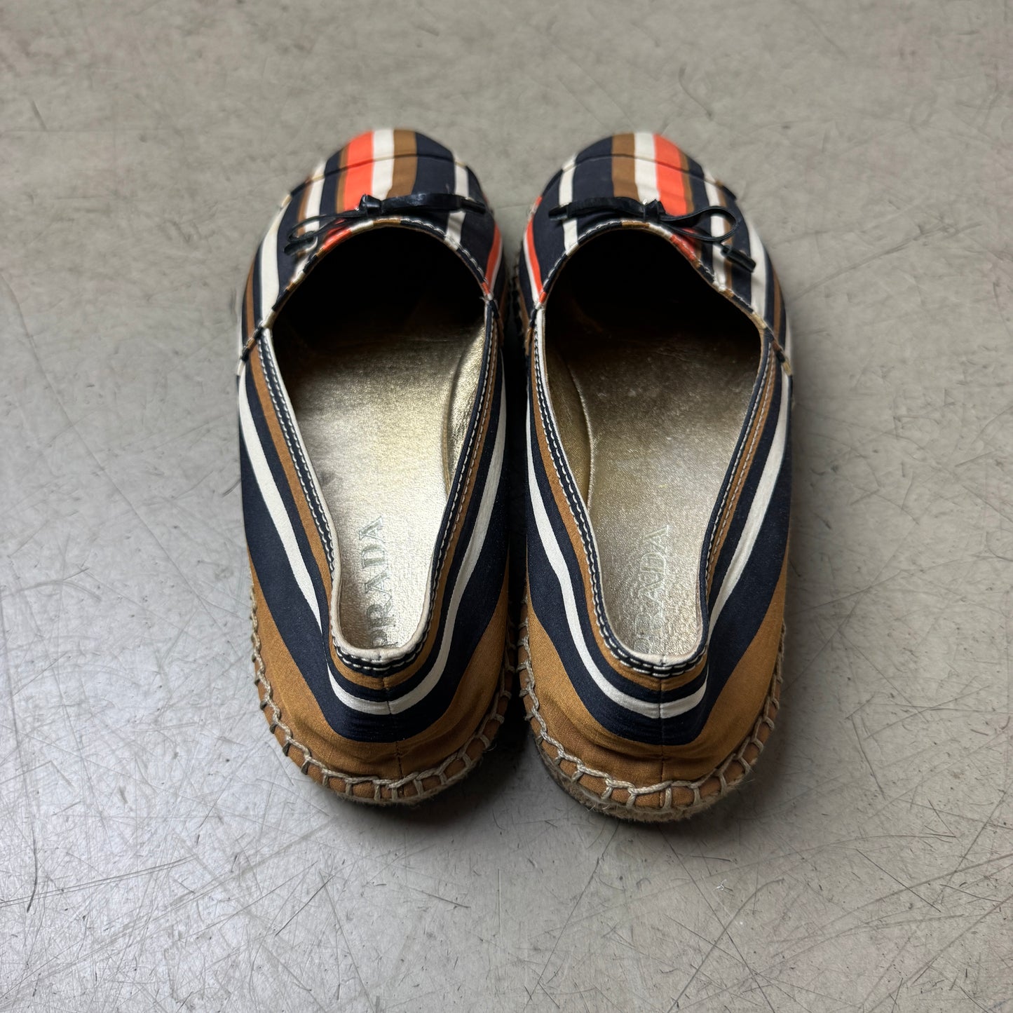 (38) Prada Striped Espadrilles Sandals
