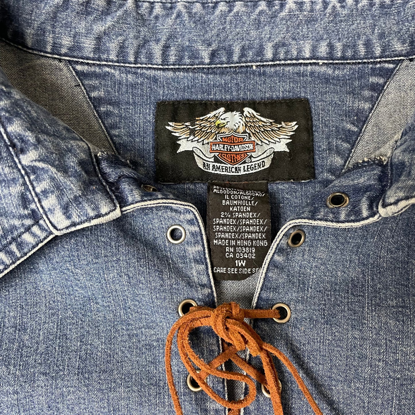 (L) WMN 1990s Harley Davidson Denim Hemd Jeans Shirt blau