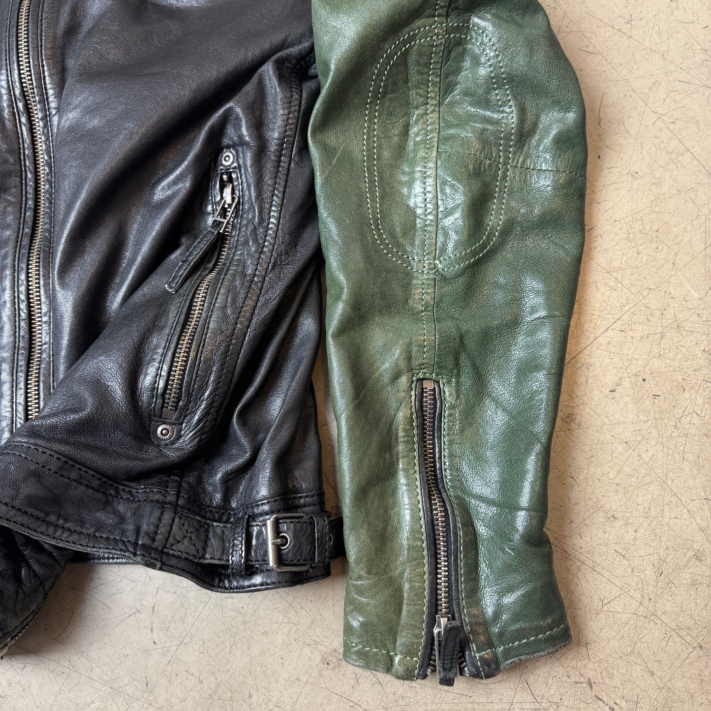 (L-XL) Gipsy Lederjacke Racing dunkelgrün schwarz