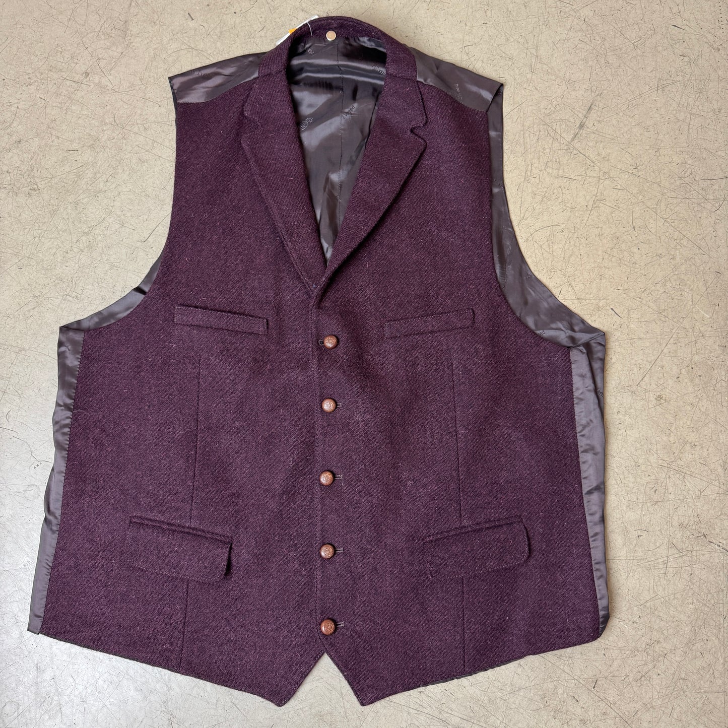 (L-XL) Carl Gross Harris Tweed Weste dunkelrot Burgundy Wolle EU58