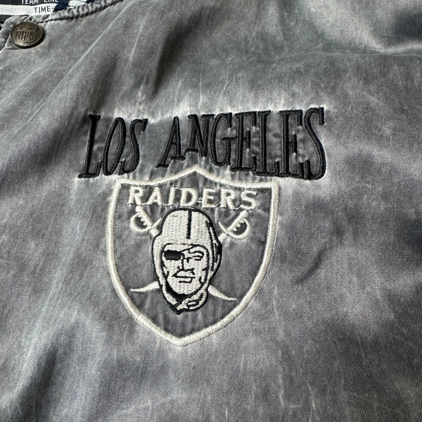 (XL) 1990s Campri Teamline Raiders Satin Bomberjacke Faded Grau