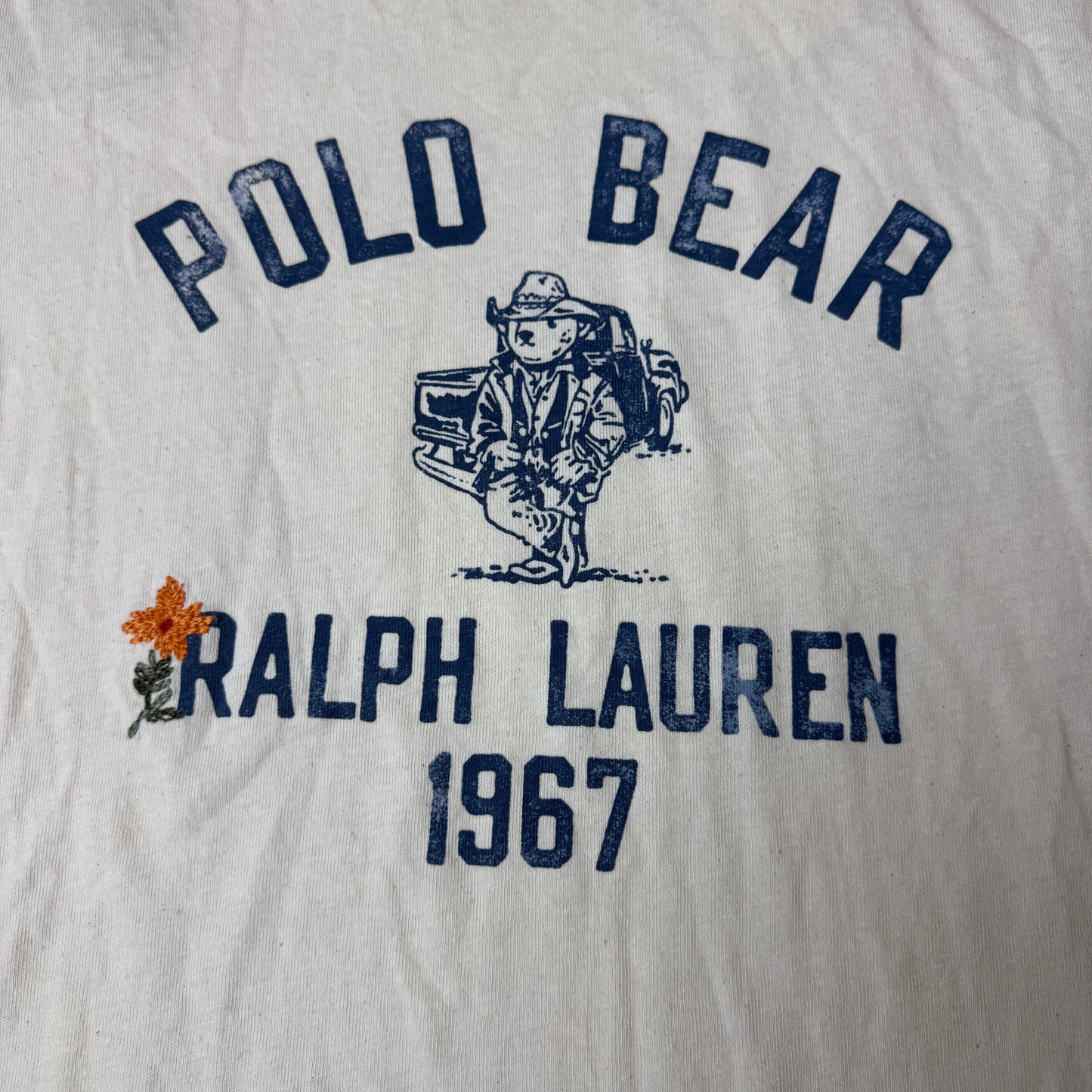 (L) Rare Polo Country Ralph Lauren Polo Bear Single Stitch Tshirt Creme