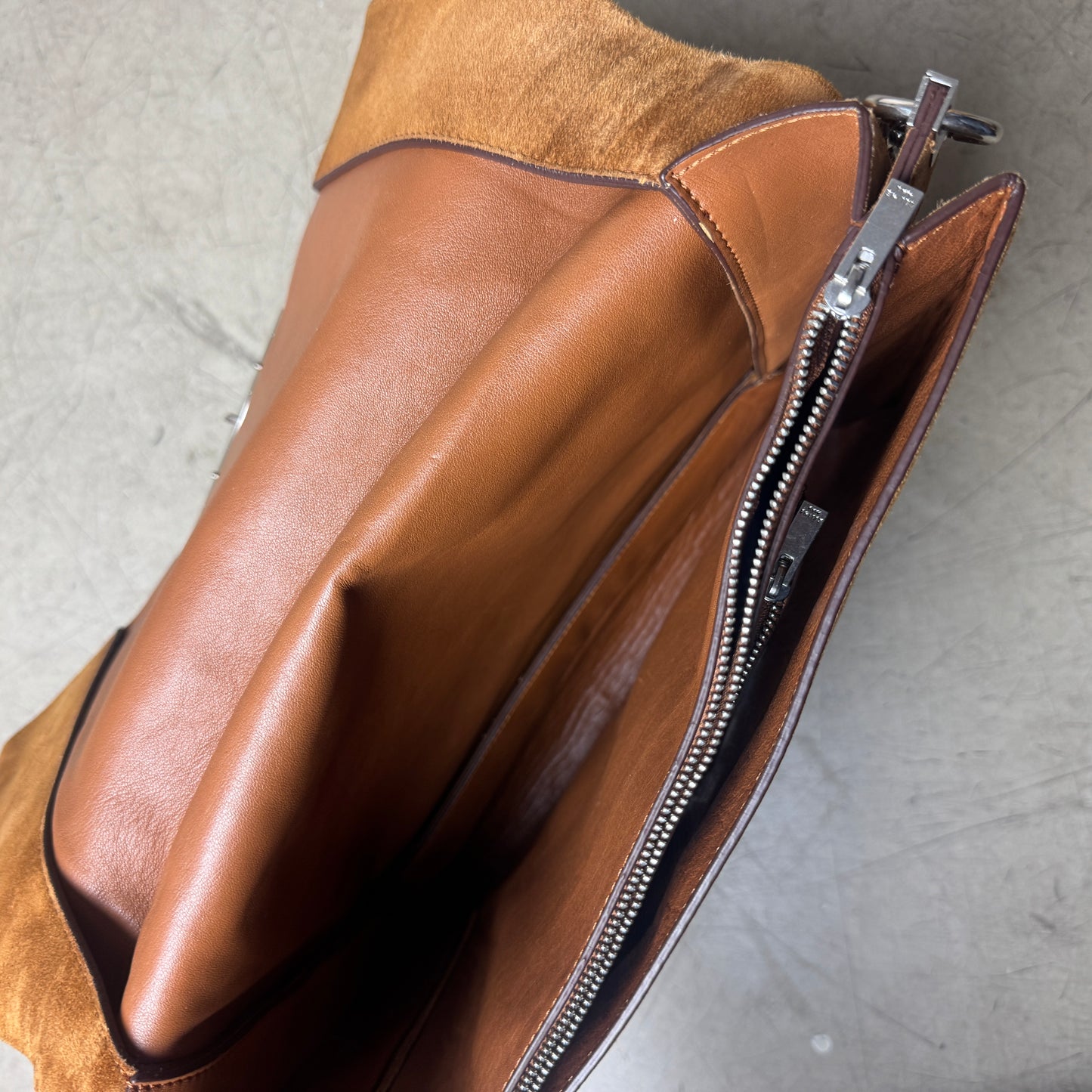 Céline Wildleder Leder Handtasche Clutch Bag Silber braun