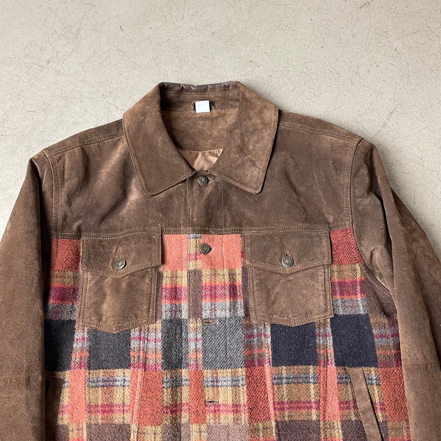 (XL) Wildleder Western Lederjacke braun kariert orange Wolljacke