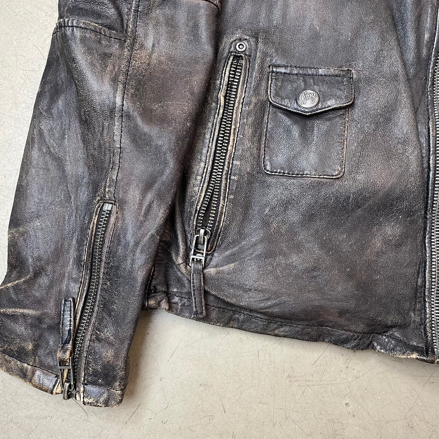 (L) 2000s Gipsy Lederjacke Faded braun slim fit Herren