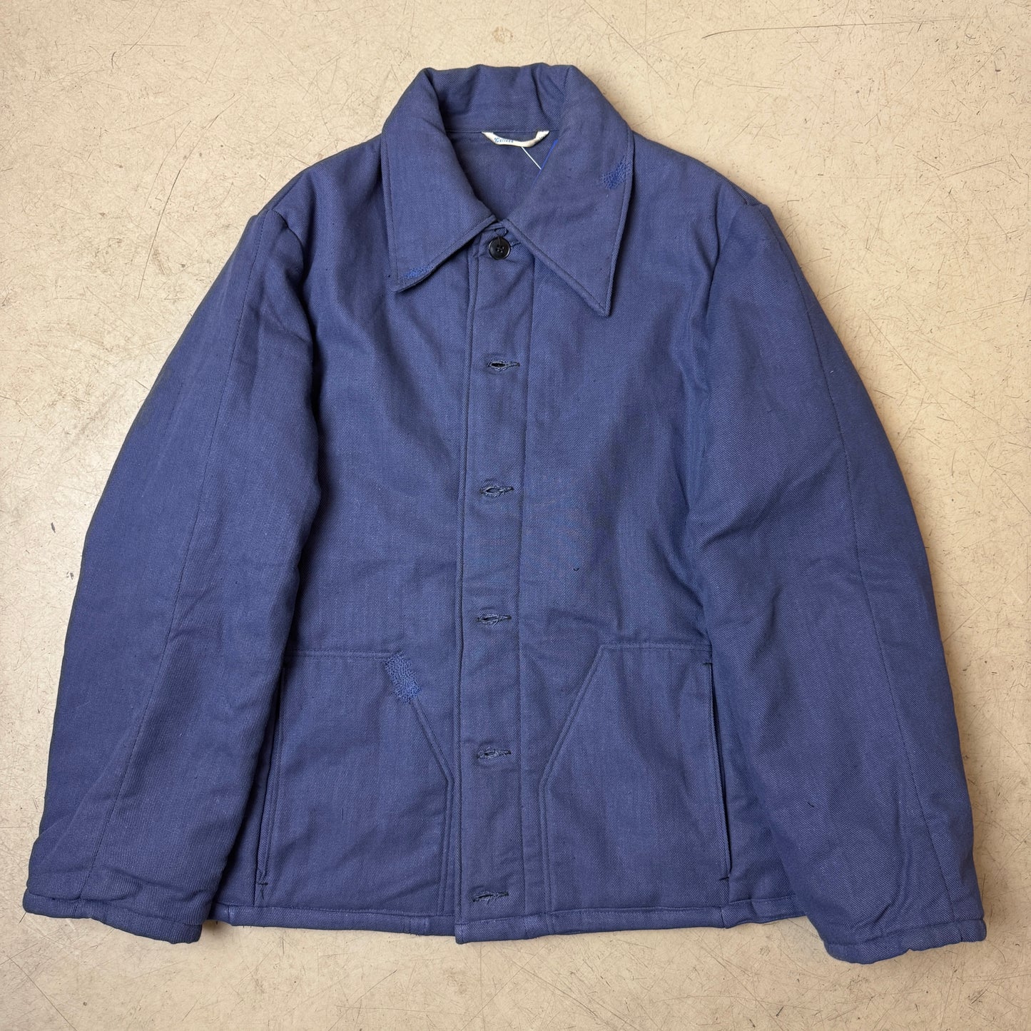 (M-L) 1980s Padded French Work Jacket Faded Blau