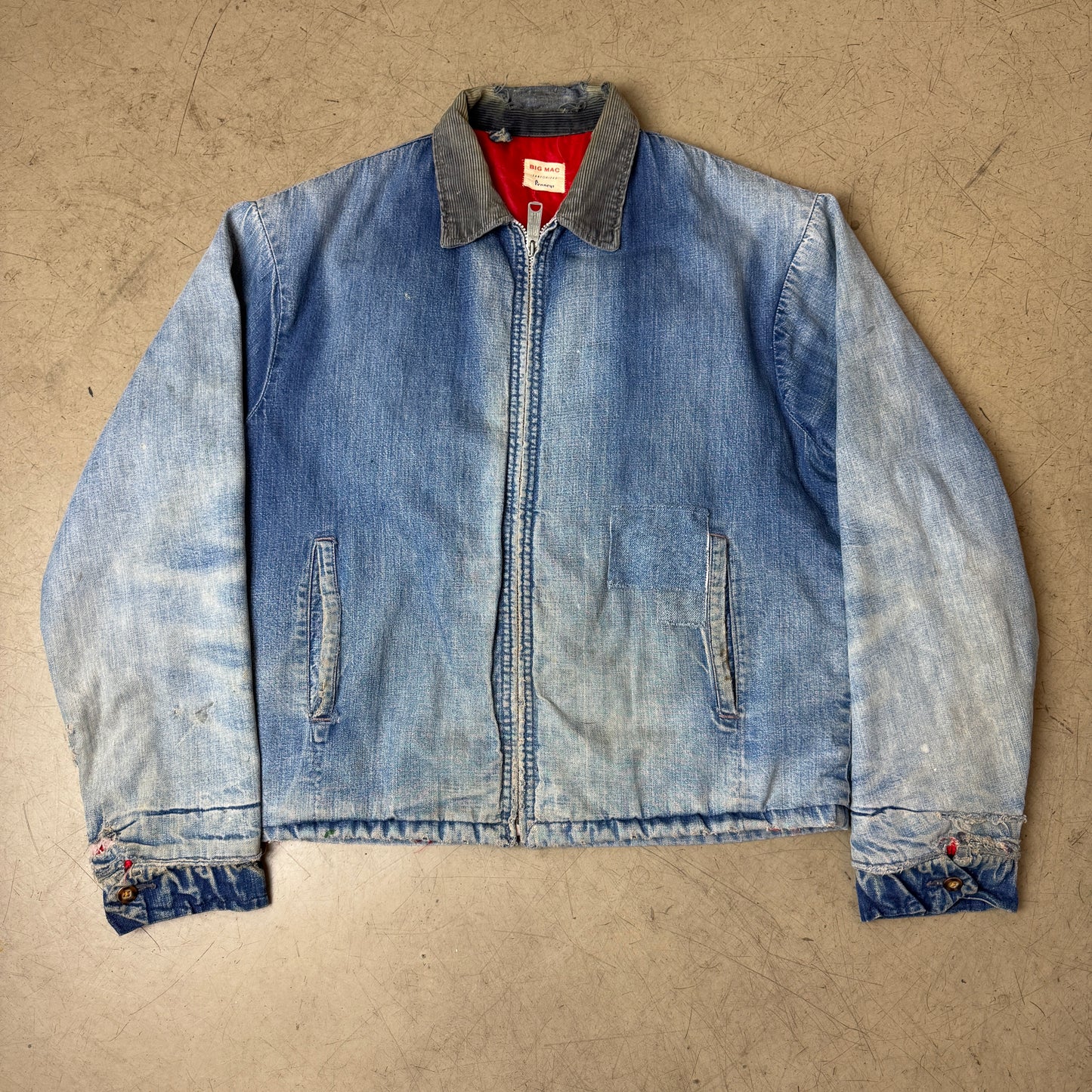 (S) Vintage Big Mac Saforized Penneys Jeansjacke Faded Blau Repaired