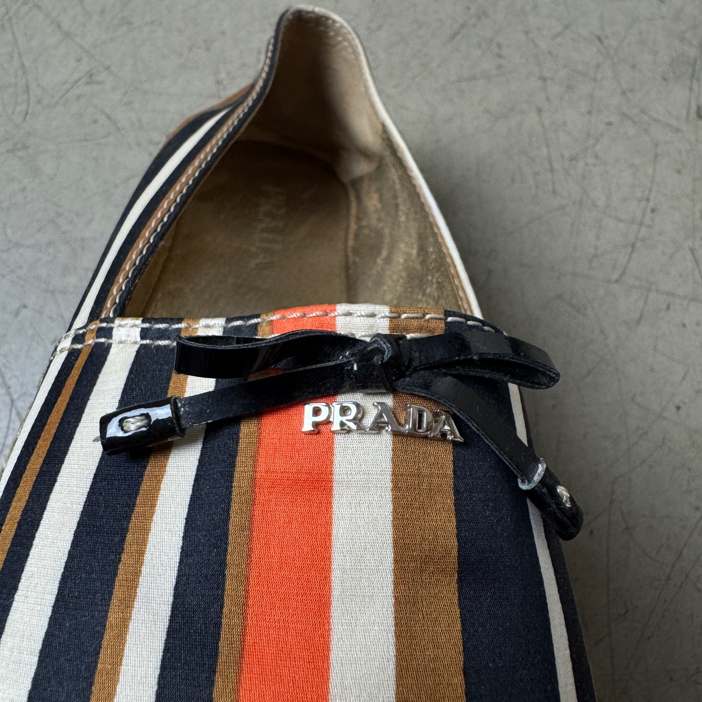 (38) Prada Striped Espadrilles Sandals