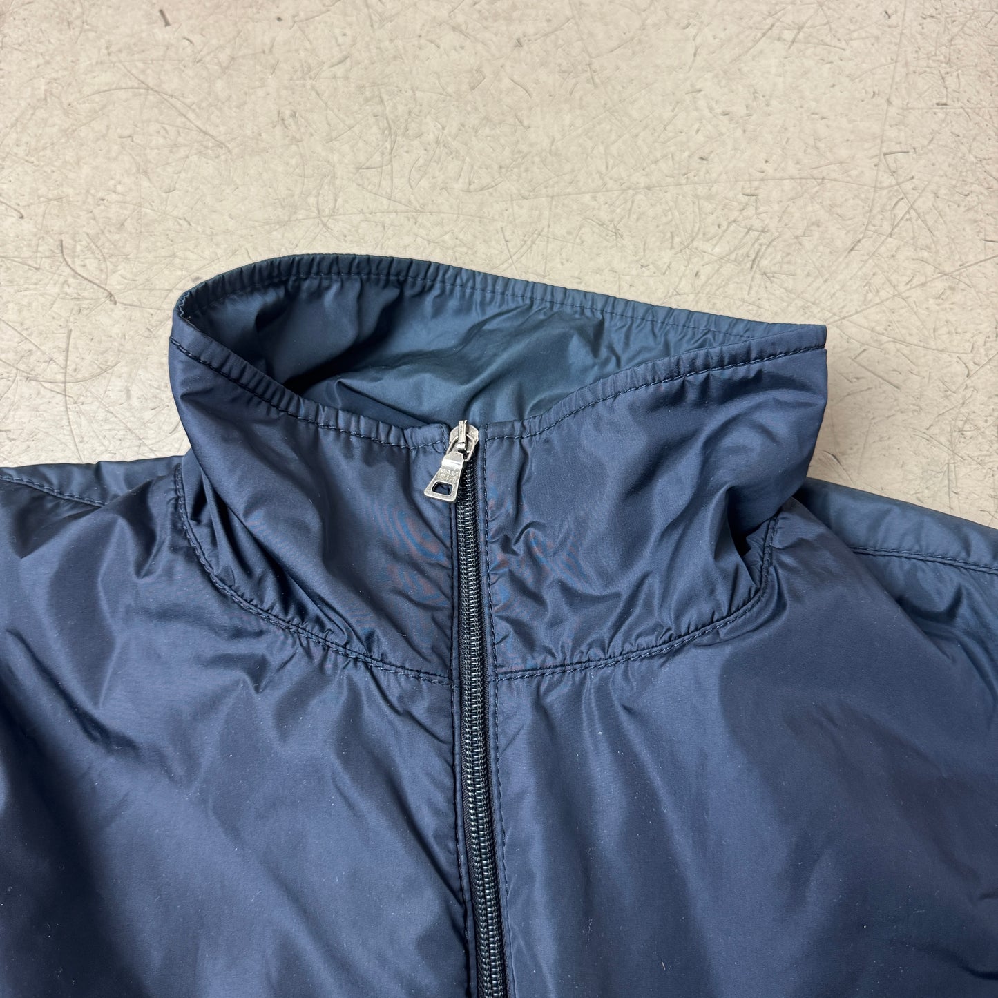 (L) Vintage Prada Linea Rossa Padded Nylon Mantel Navyblau 52