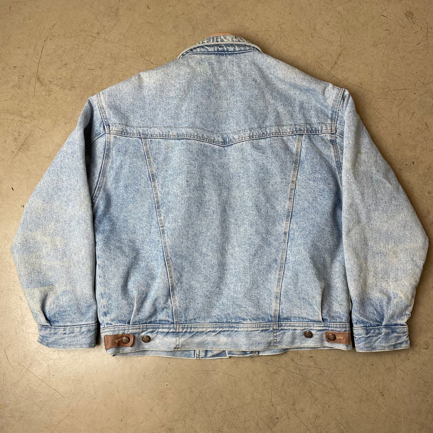 (M) 1980s Leder Jeansjacke hellblau braun