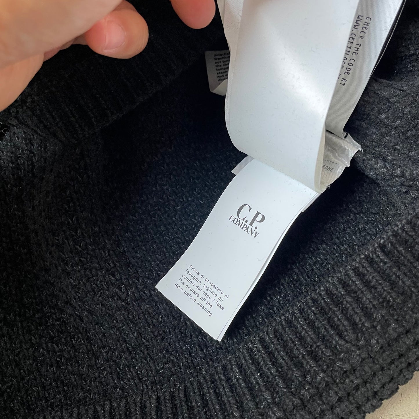 (L) C.P. Company Knit Hoodie Kapuzenpullover schwarz Strick