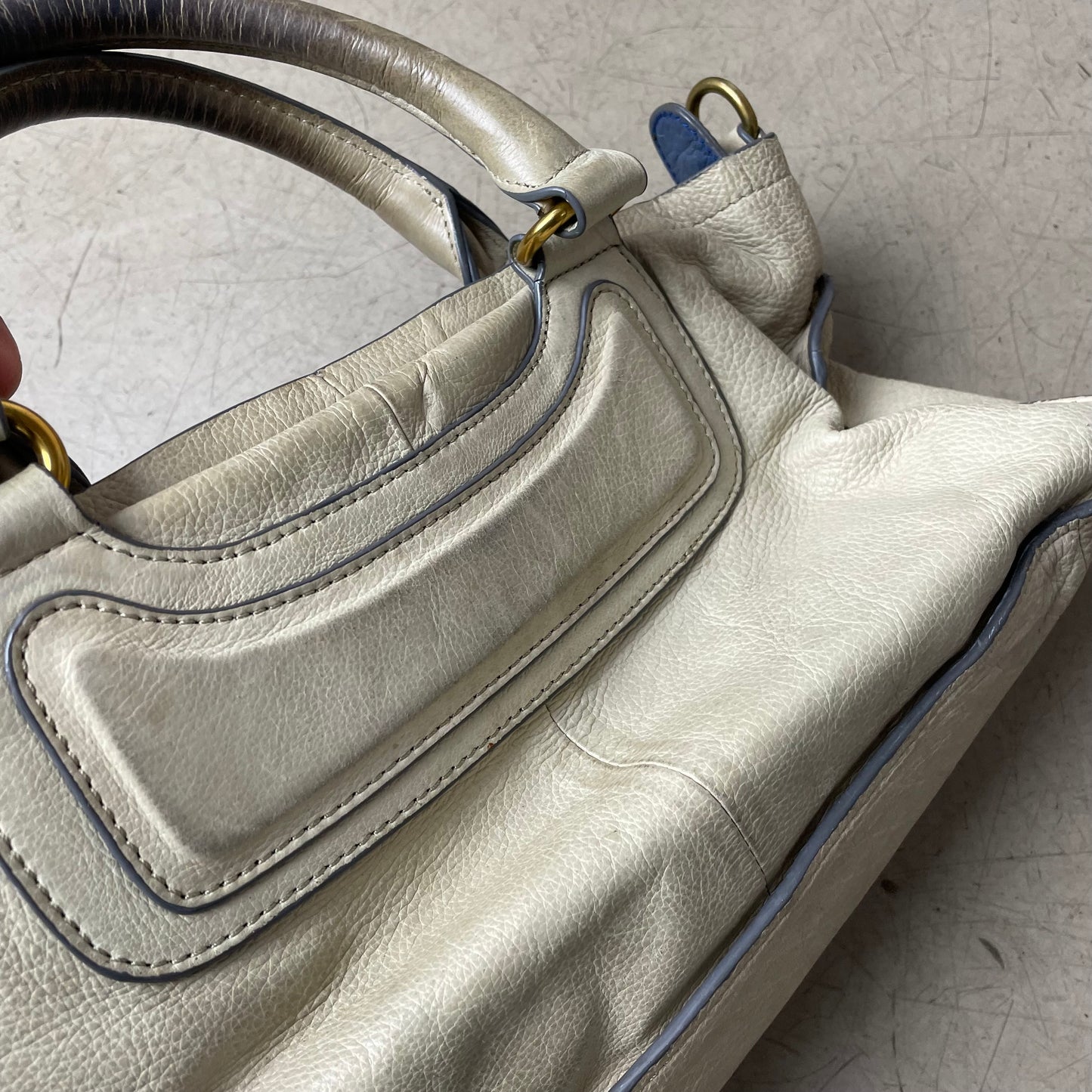Liebeskind Berlin Leder Handtasche Bag Creme beige blau klein Nieten