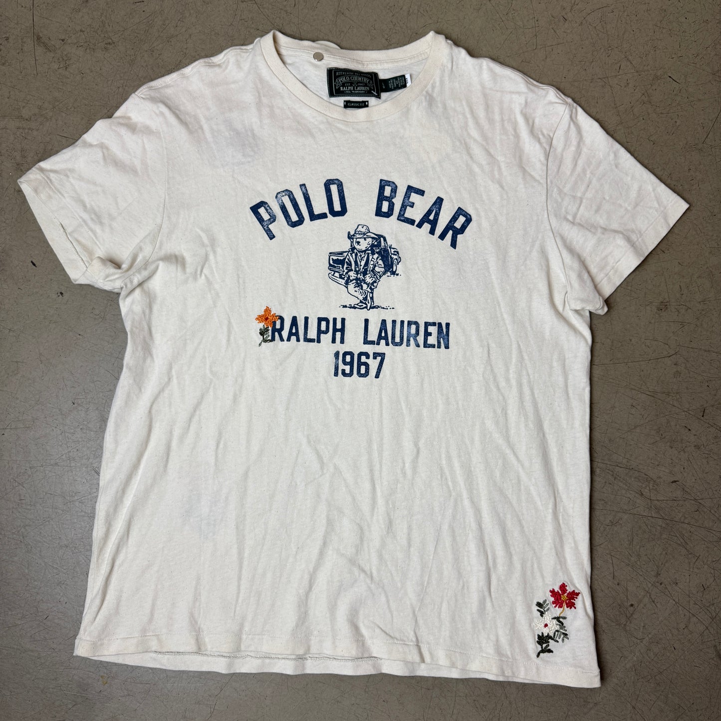 (L) Rare Polo Country Ralph Lauren Polo Bear Single Stitch Tshirt Creme
