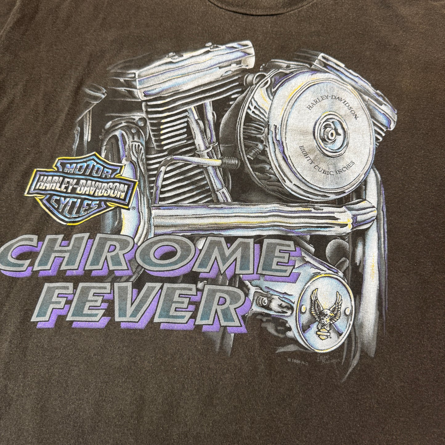 (XXL) 1990s Single Stitch Harley Davidson T-Shirt Faded Black Bologna