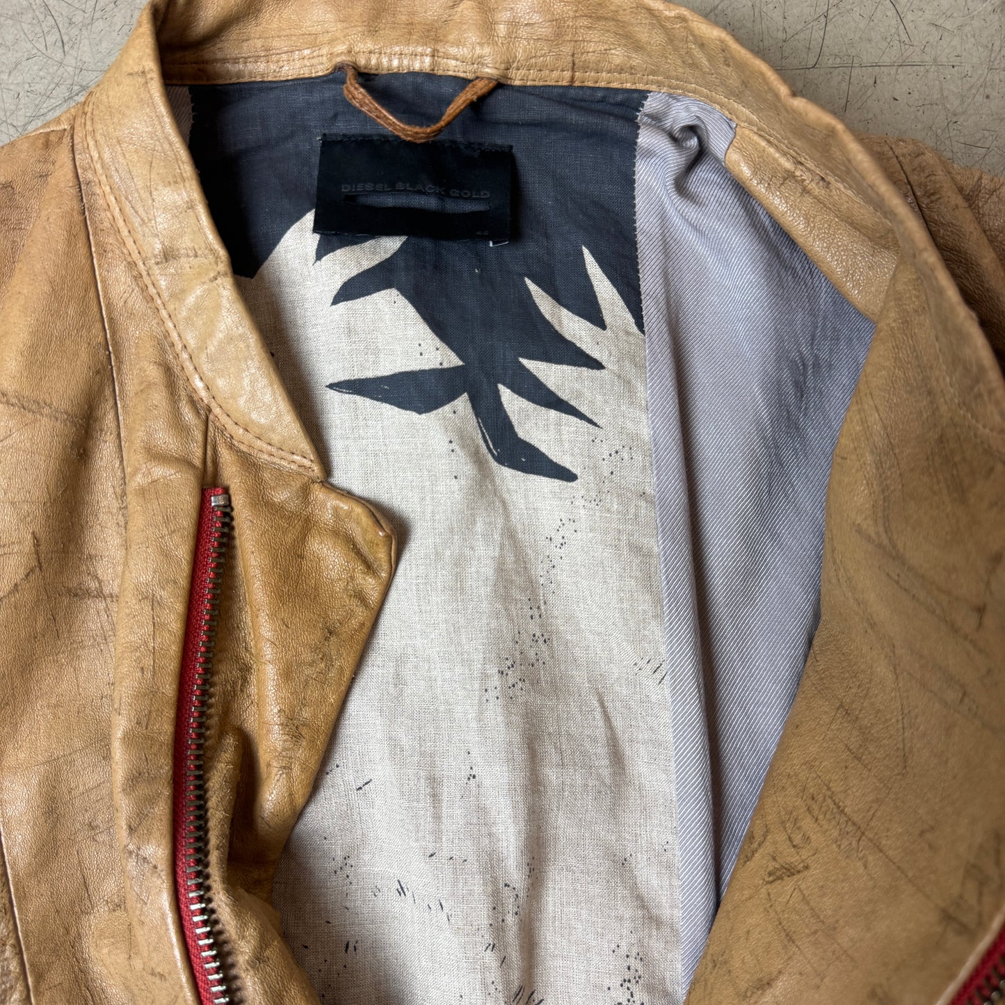 (S-M) Diesel Biker Y2K Lederjacke beige EU 46