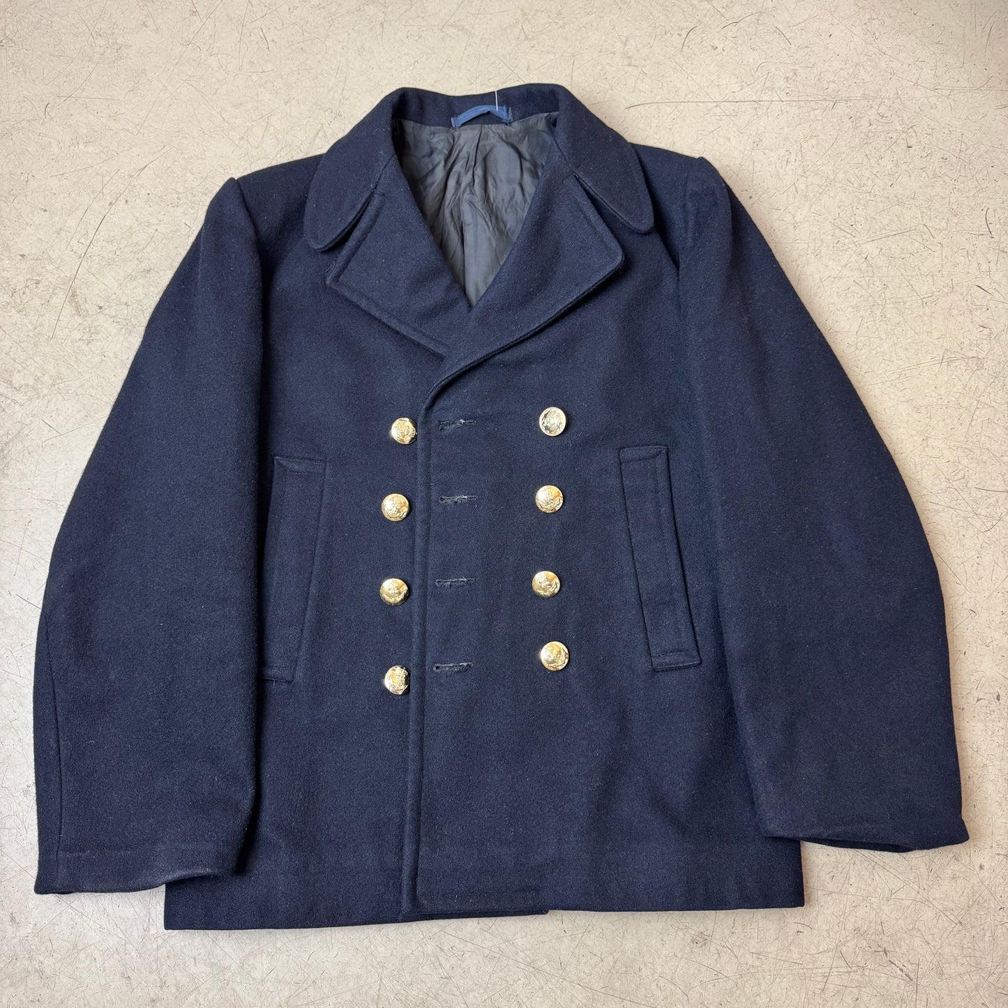 (M) Vintage Cuvelier 1973 Caban Zweireiher Wollmantel Navyblau