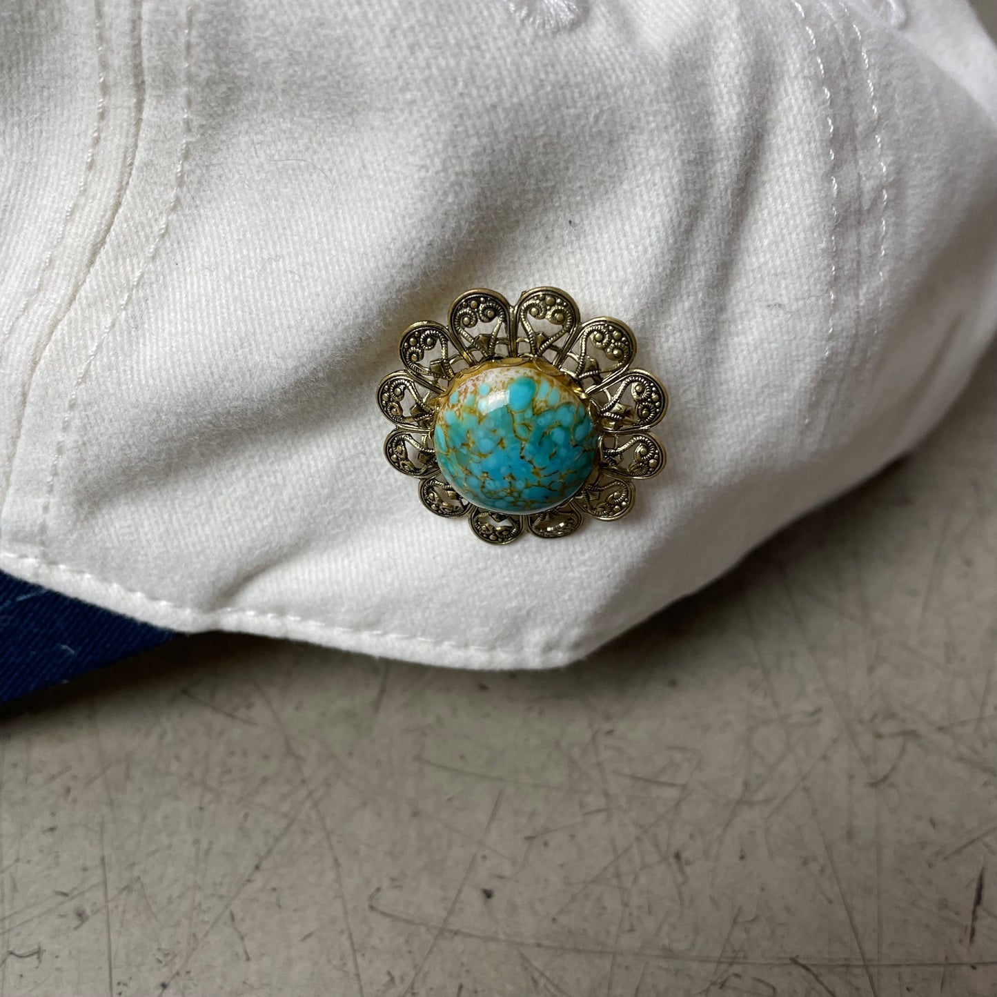 Antik Vintage Pin Canvas Cap Navy blue beige