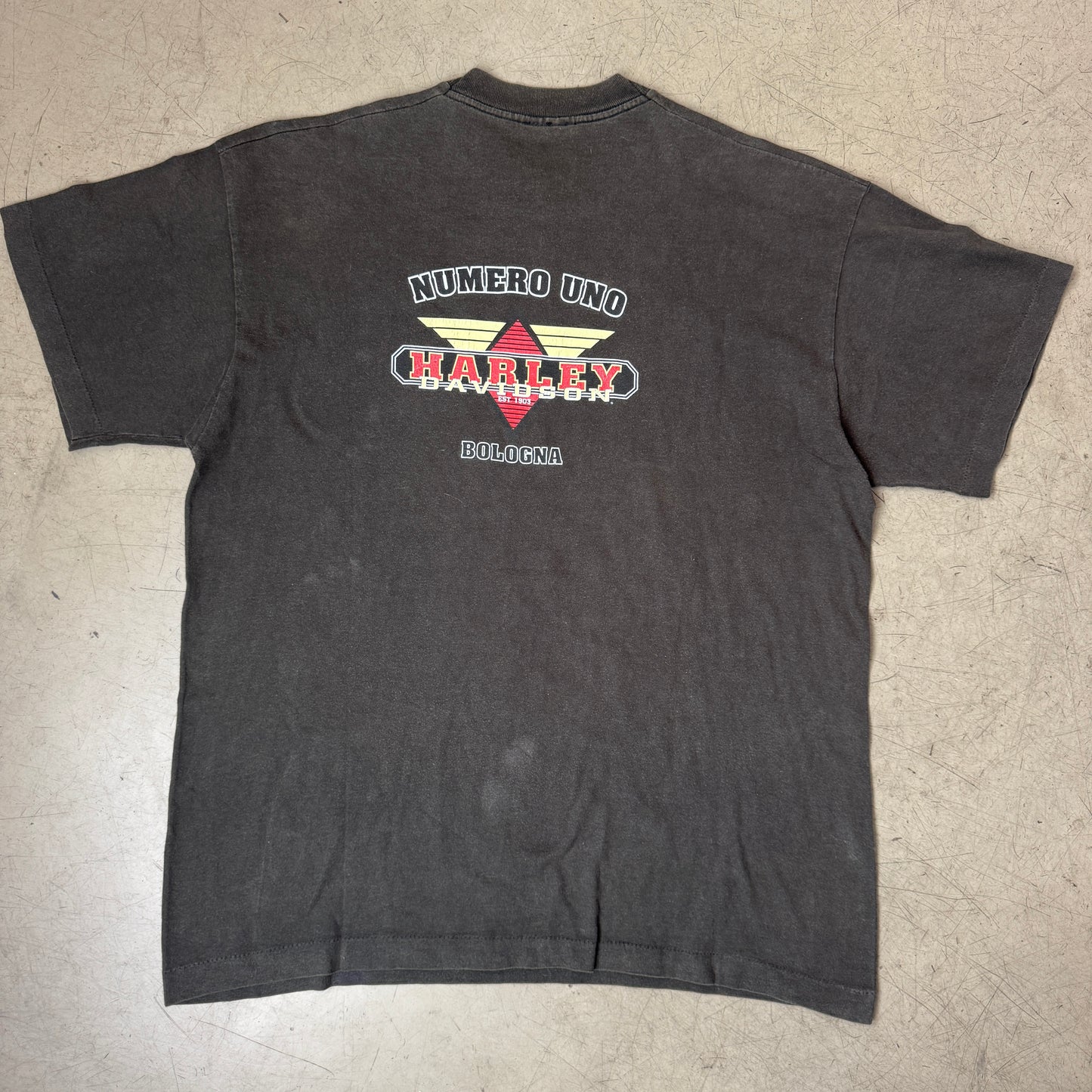 (XXL) 1990s Single Stitch Harley Davidson T-Shirt Faded Black Bologna