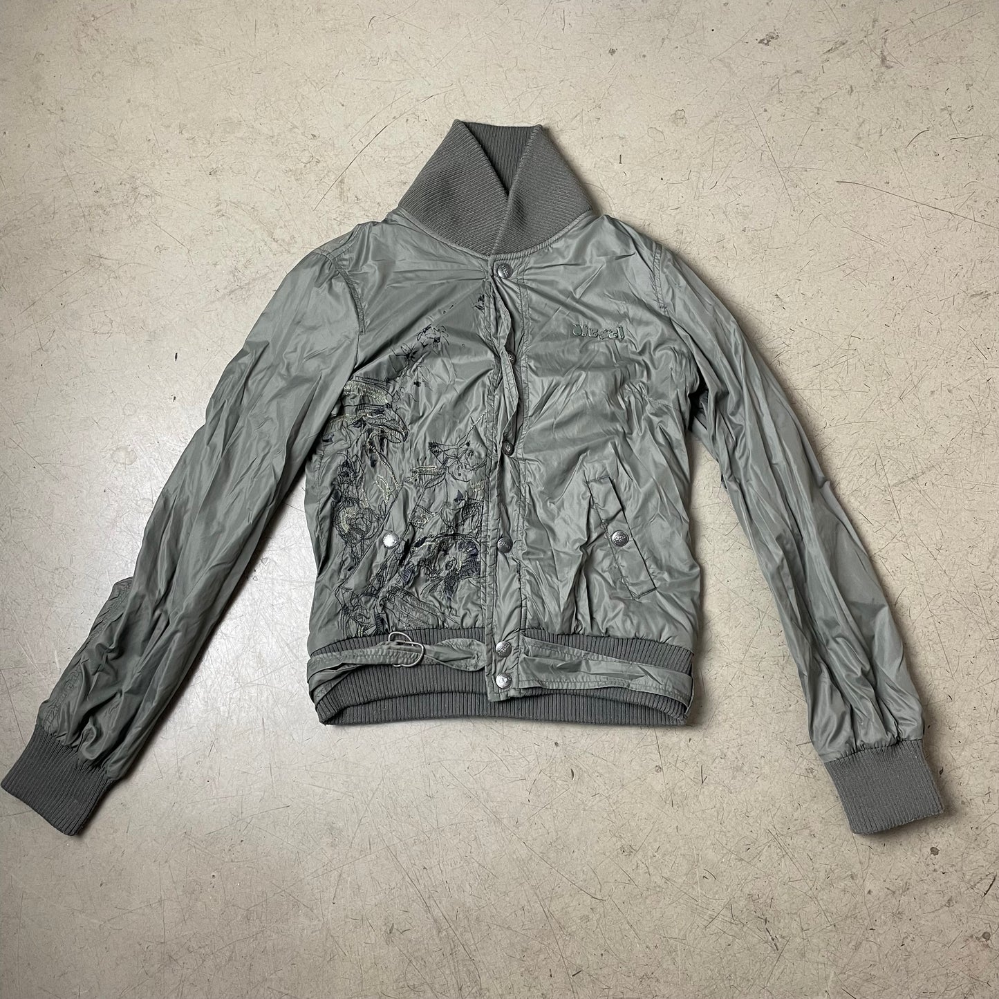 (M) 2000s Diesel Wmn Y2K Jacket grau stitched Motive