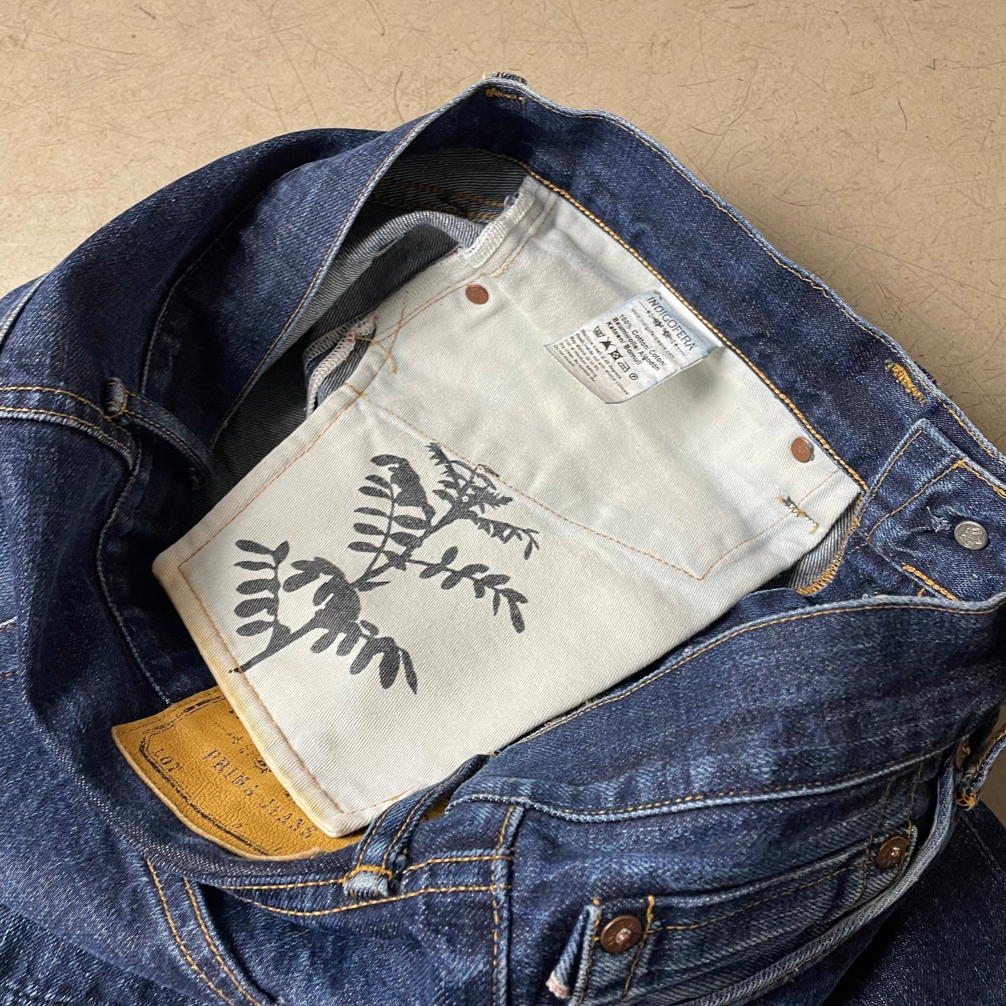(M-L) Indigofera Clint Selvage Selvedge Denim Jeanshose blau W32/L32
