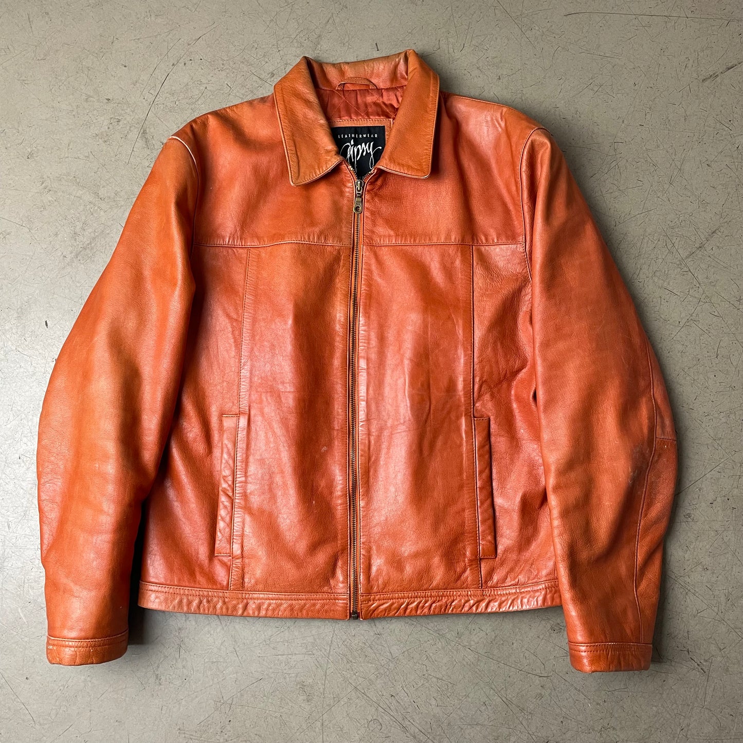 (L) Gipsy Lederjacke Kragen Hüftlang orange