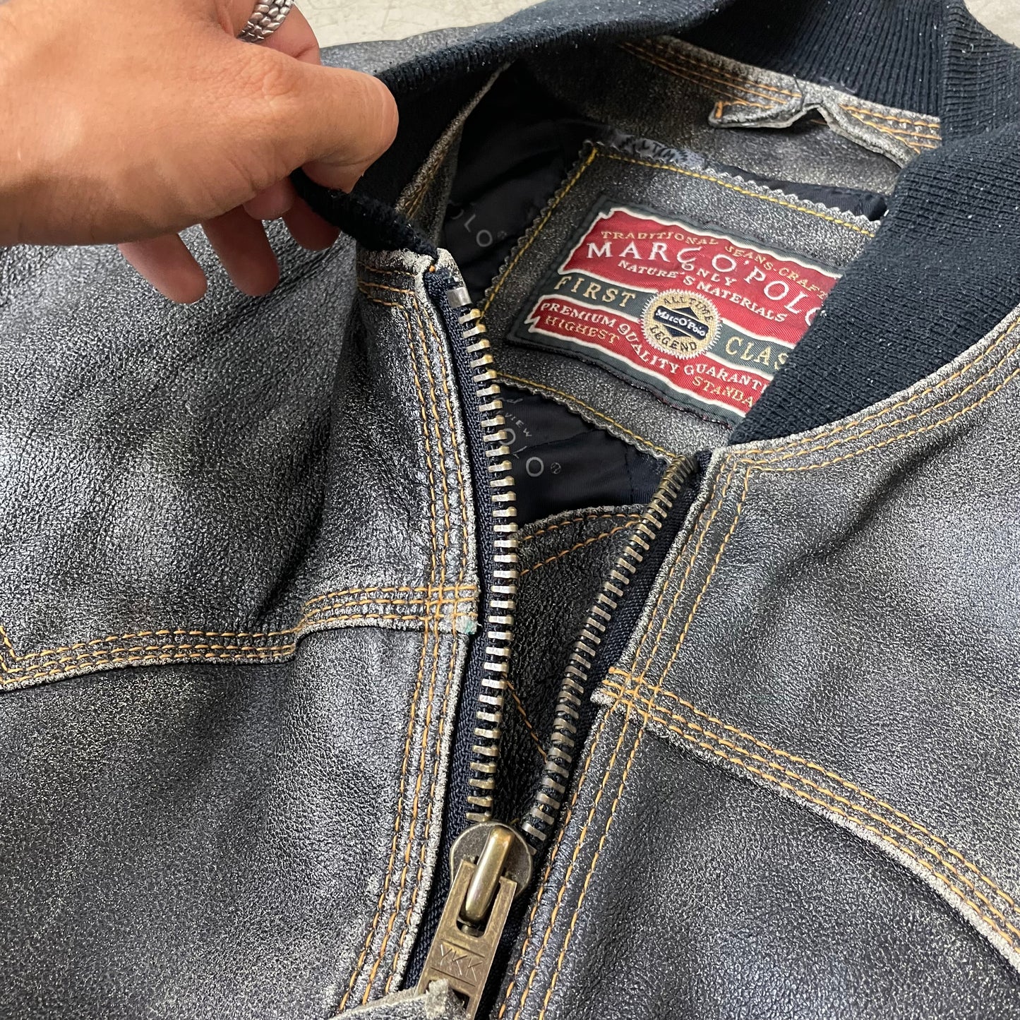 (XL) Vintage Marc O‘Polo Leder Bomberjacke Faded schwarz braun