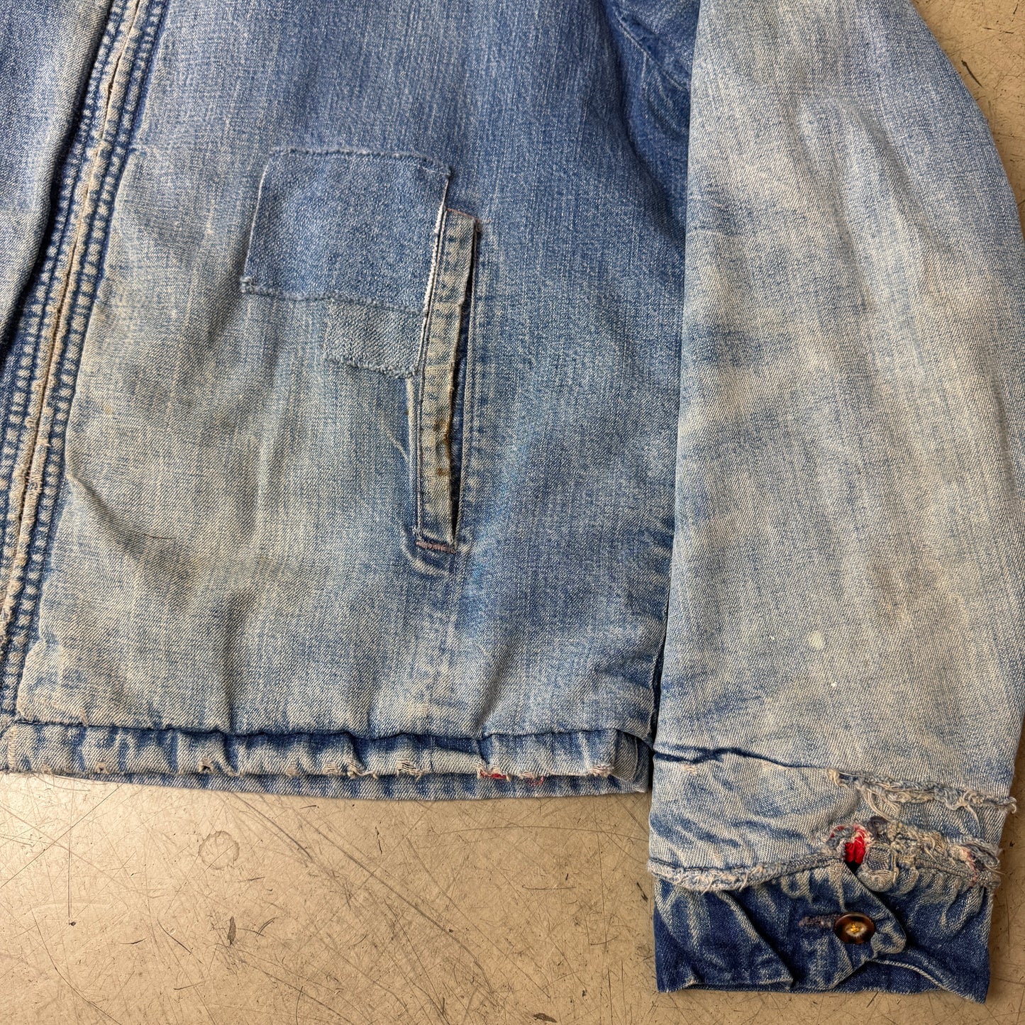 (S) Vintage Big Mac Saforized Penneys Jeansjacke Faded Blau Repaired