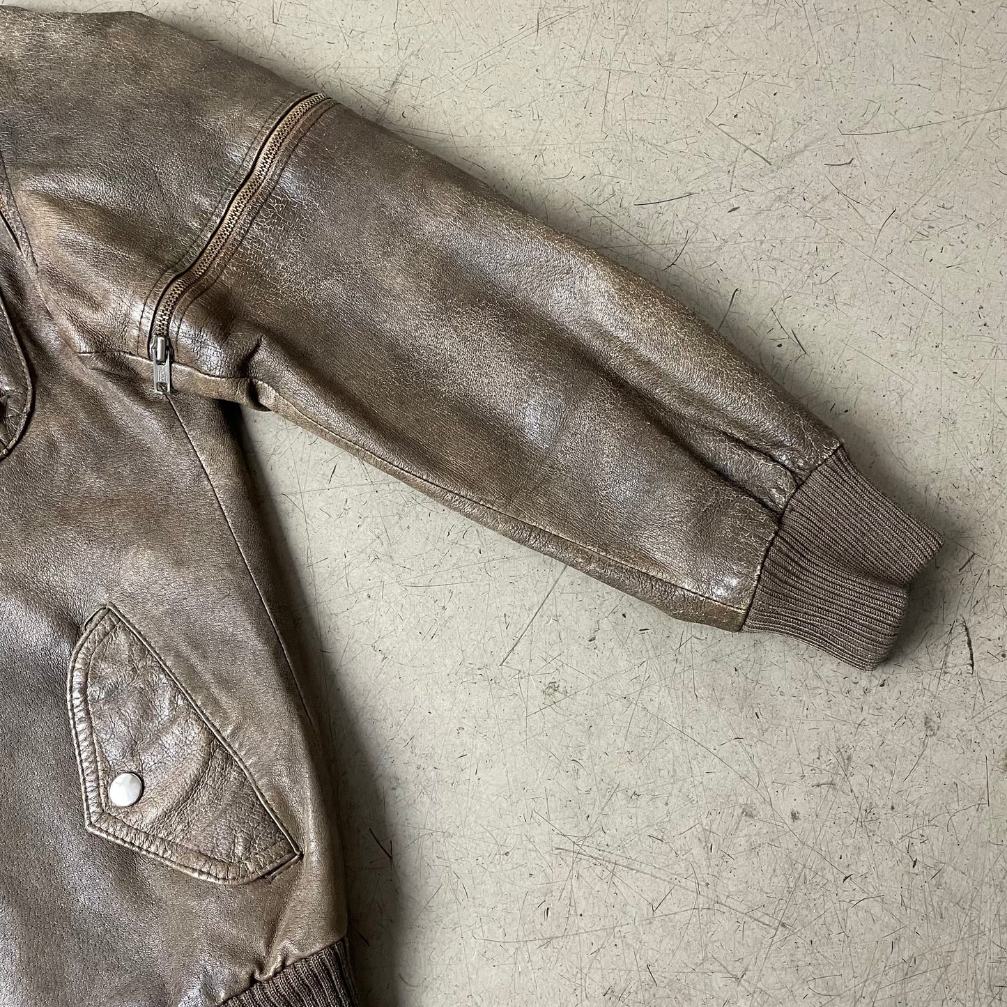 (M) Leder Zip Bomberjacke faded dunkelbraun
