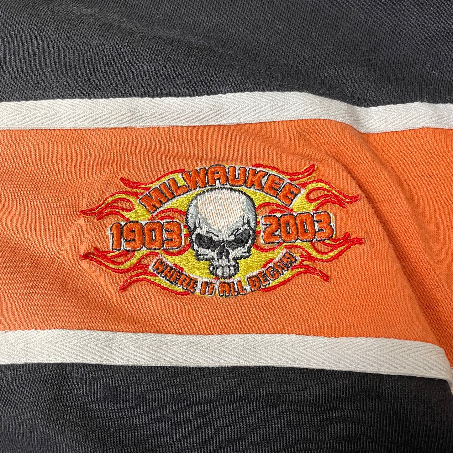 (XL) Milwaukee Biker Flames Henley Longsleeve schwarz orange
