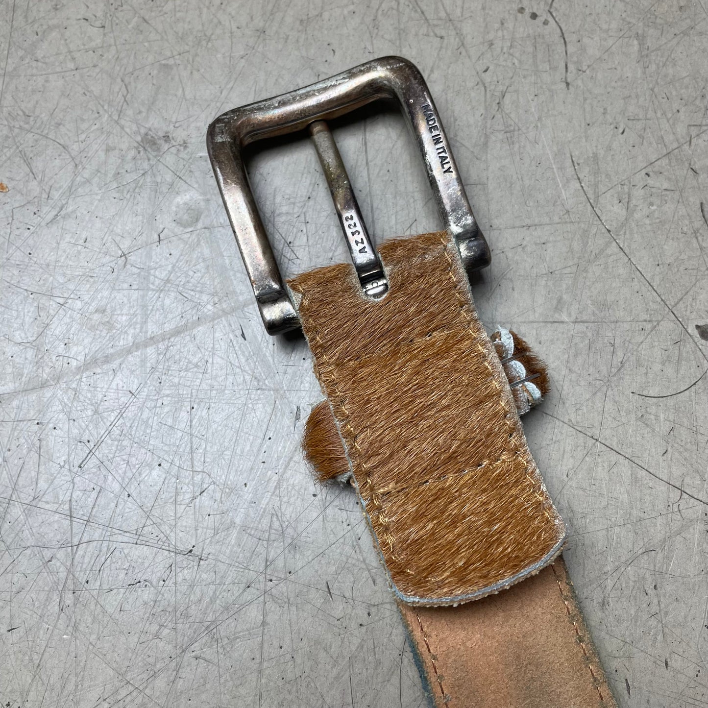 Vintage Cow Hide Kuhfell Ledergürtel beige braun 105cm