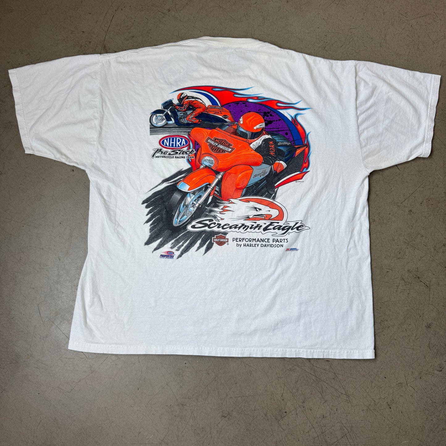 (XXL) 1990s Harley Davidson Racing T-Shirt weiß